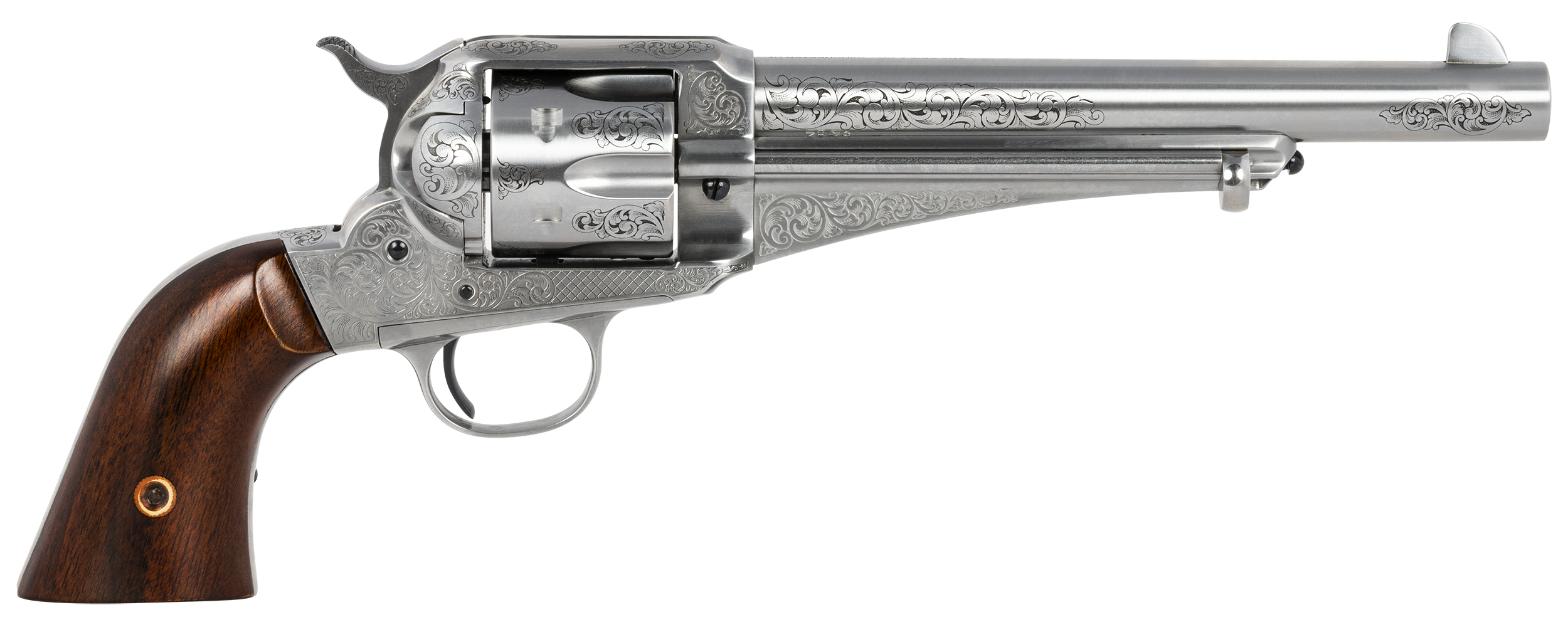 Taylors & Company 550389 1875 Army Outlaw 45 Colt (LC) Caliber with 7.50" Barrel, 6rd Capacity Cylinder, Overall White Engraved Finish Steel & Walnut Grip