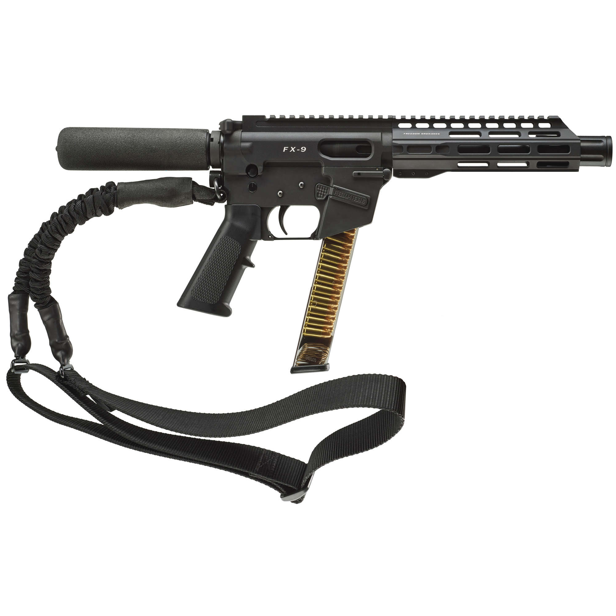 FREEDOM ORDNANCE FX9P8T FX-9  9mm Luger 32+1 8", Black, M-LOK Handguard, Padded Buffer Tube, A2 Grip, 3" Faux Suppressor, Includes Sling