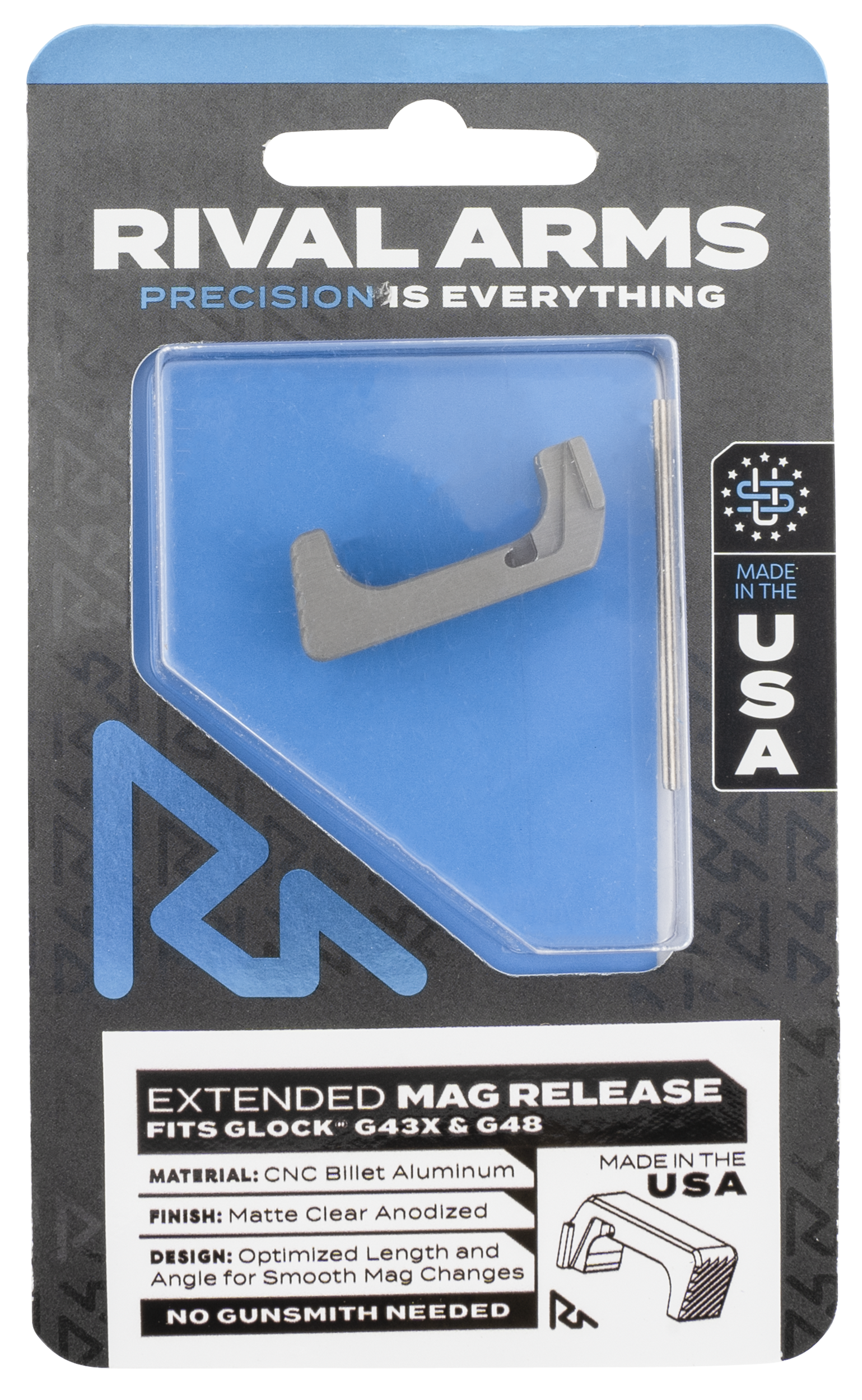 Rival Arms Extended Aluminum Magazine Release Silver for Glock 43X 48