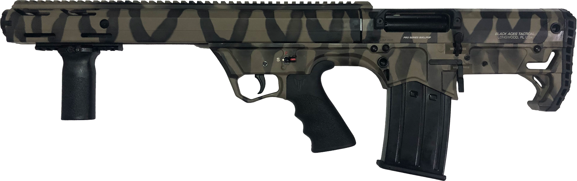 Black Aces Tactical Pro Series Bullpup , 12GA, 18.5in. Barrel, 5rd - Tiger Stripe Camo