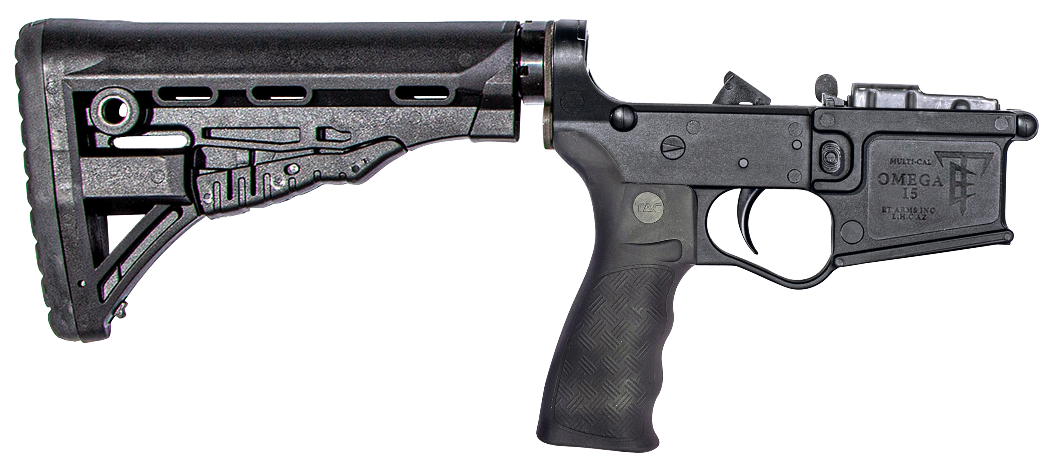 ET Arms Inc ETAGLOW201OMEGA Omega-15  Complete Lower, Polymer, Premium 6 Position ATI SR-1 Deluxe Stock, Rubber Overmolded Grip, Nano Composite Trigger, AR-15 Magazine Compatible
