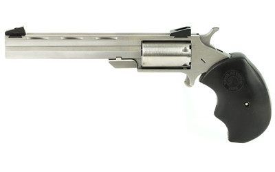 North American Arms MMC Mini-Master *CA Compliant 22 LR or 22 WMR 5rd 4" Vent Rib Barrel, Overall Stainless Steel Finish & Finger Grooved Black Rubber Grip Includes Cylinder