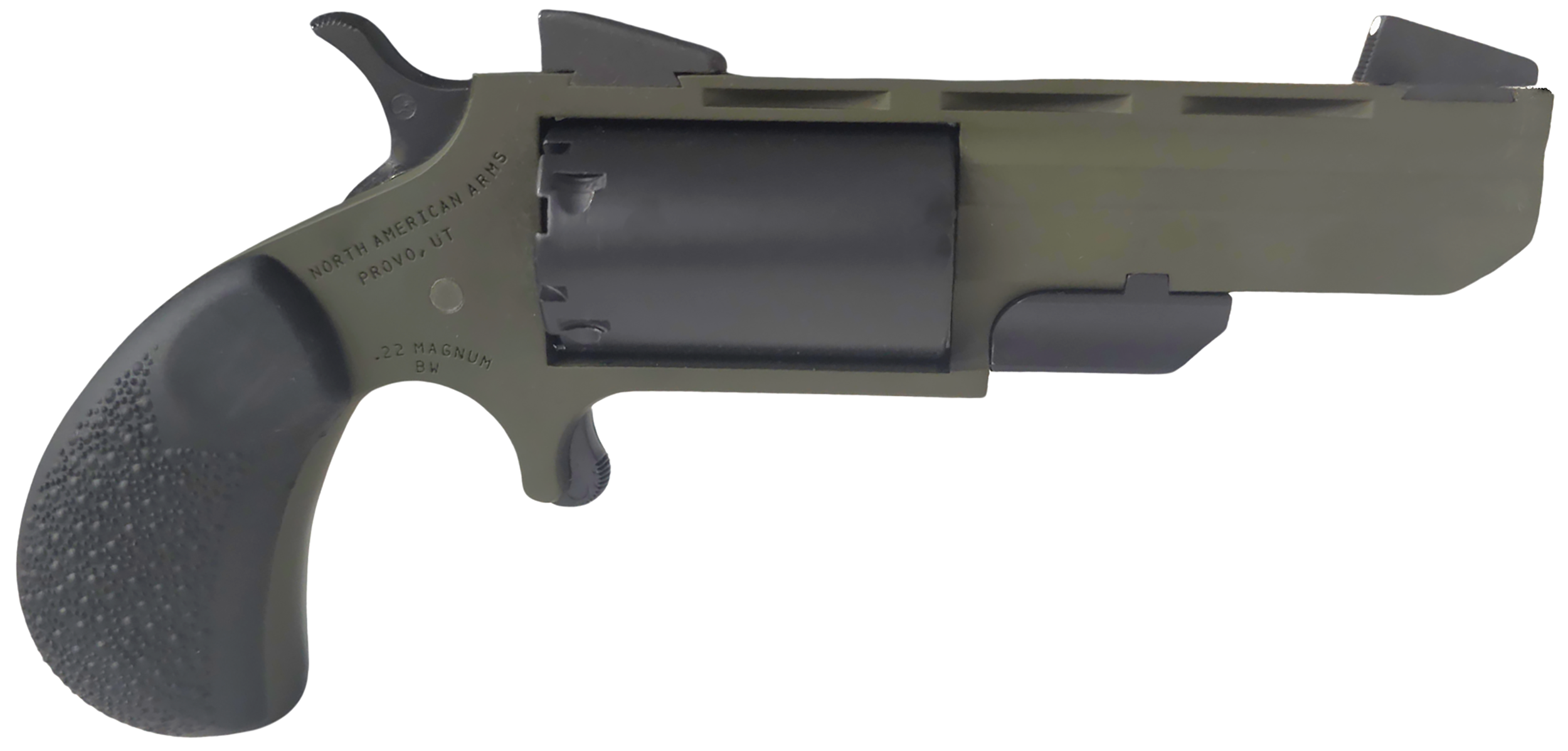 NAA Green Huntsman Revolver 22 LR/Mag. 2 in. OD Green Black Grip 5 rd.
