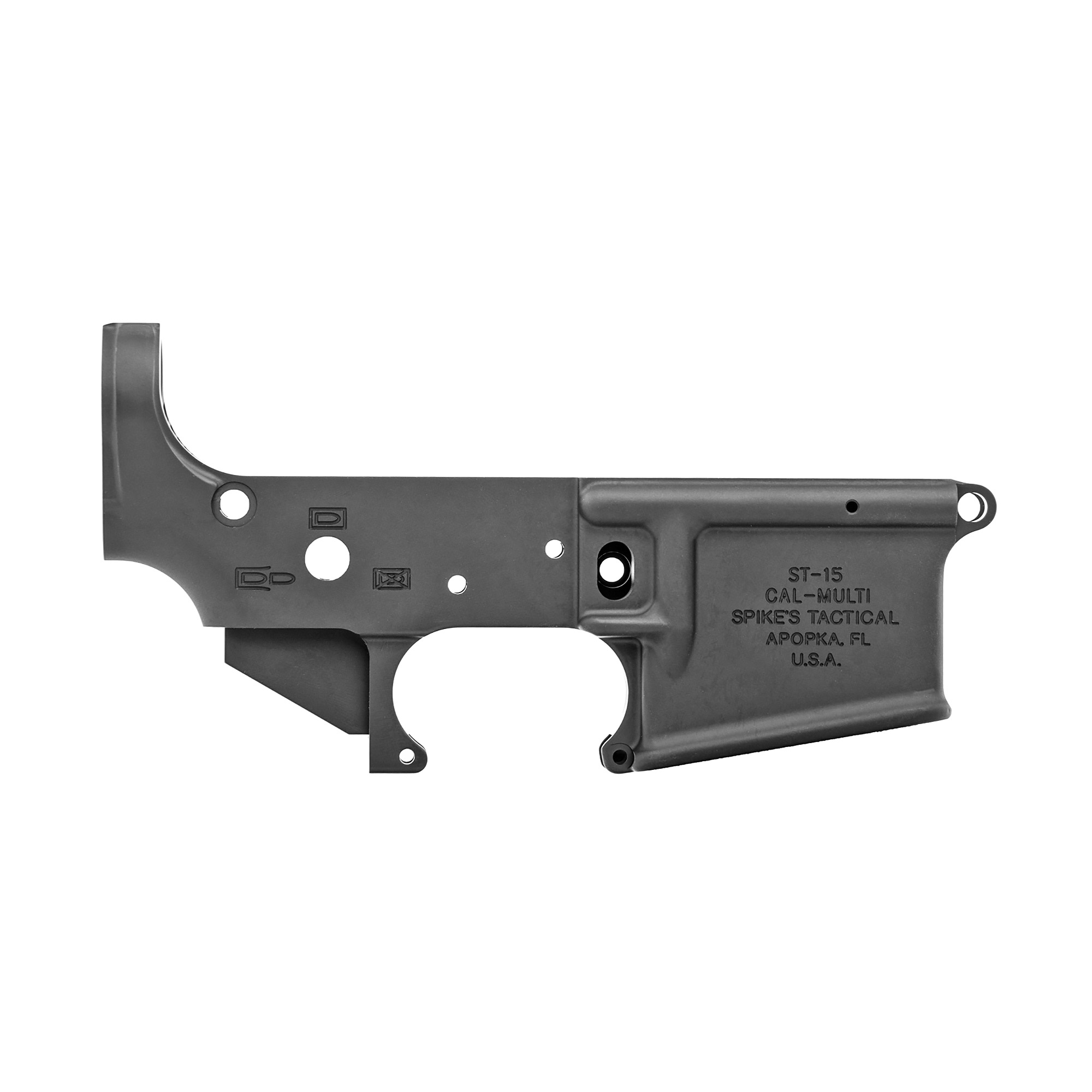 Spikes STLS045 No Logo Stripped Lower Receiver Multi-Caliber 7075-T6 Aluminum Black Anodized for AR-15