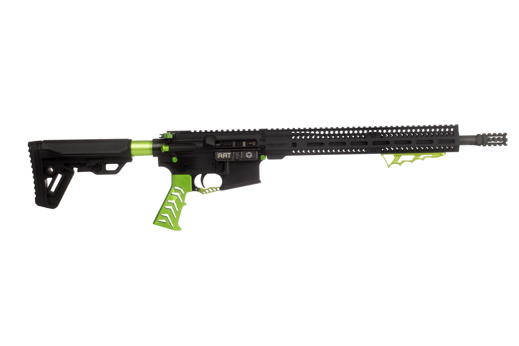 Alien Armory Tactical AAT-15 223 Wylde, 16in. Barrel, 30rd, 14" MLOK Rail, Pineapple Flash Hider & upgraded AAT Parts - Green