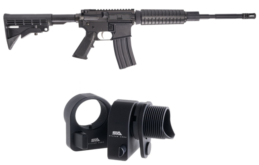 Anderson Manufacturing AM-15 5.56x45 NATO, 16in. Barrel, 30rd, Forged Receivers, A2 Handguard, Grip & M4 Stock w/ Sylvan Arms Folding Stock Adapter - Black