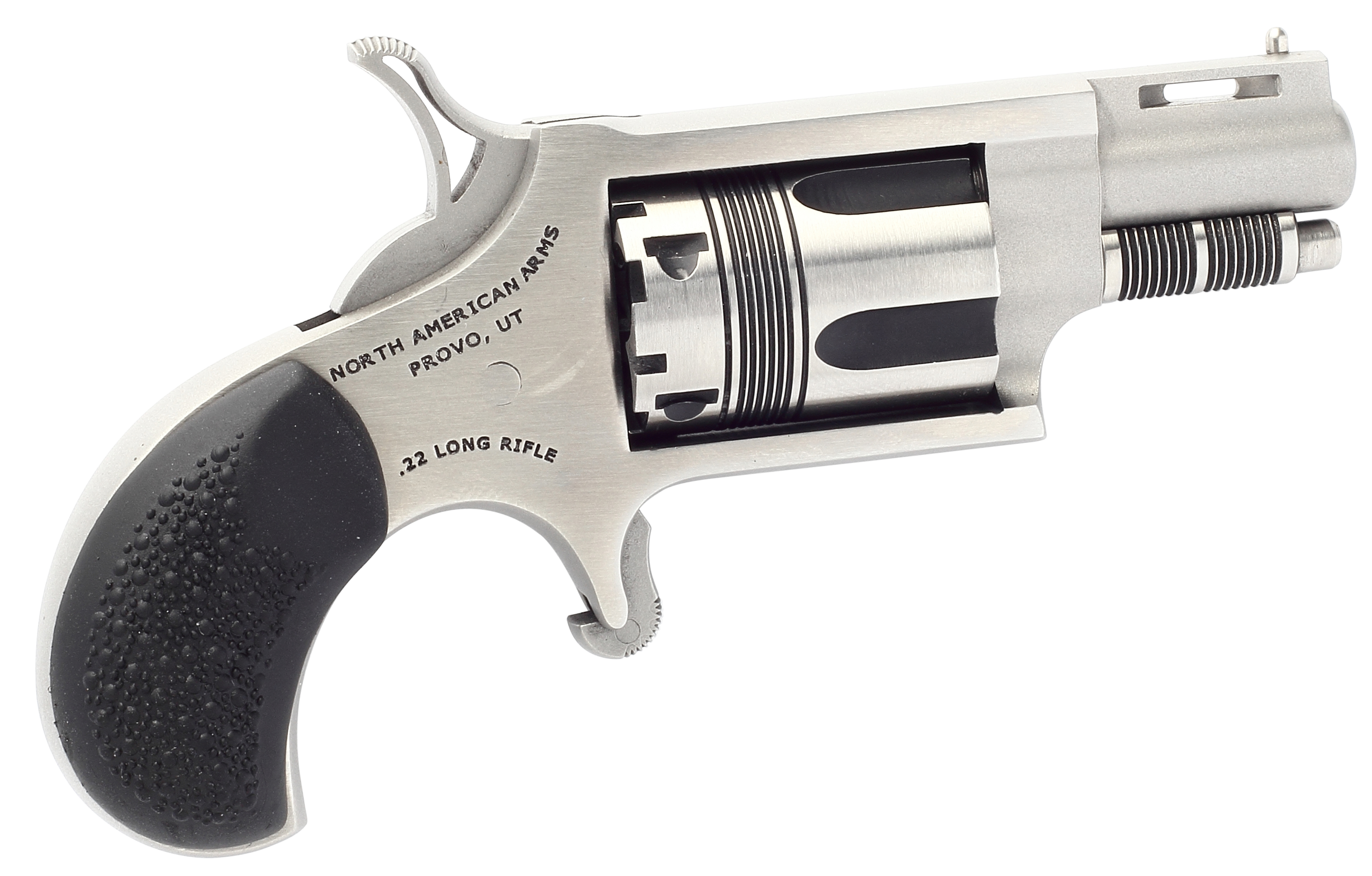 North American Arms 22LRTW Wasp  22 LR 5rd rd 1.13" Stainless Vent Rib Steel Barrel, Matte Stainless Steel Frame, Stainless Cylinder, Exclusive Black Pebbled Rubber Grips