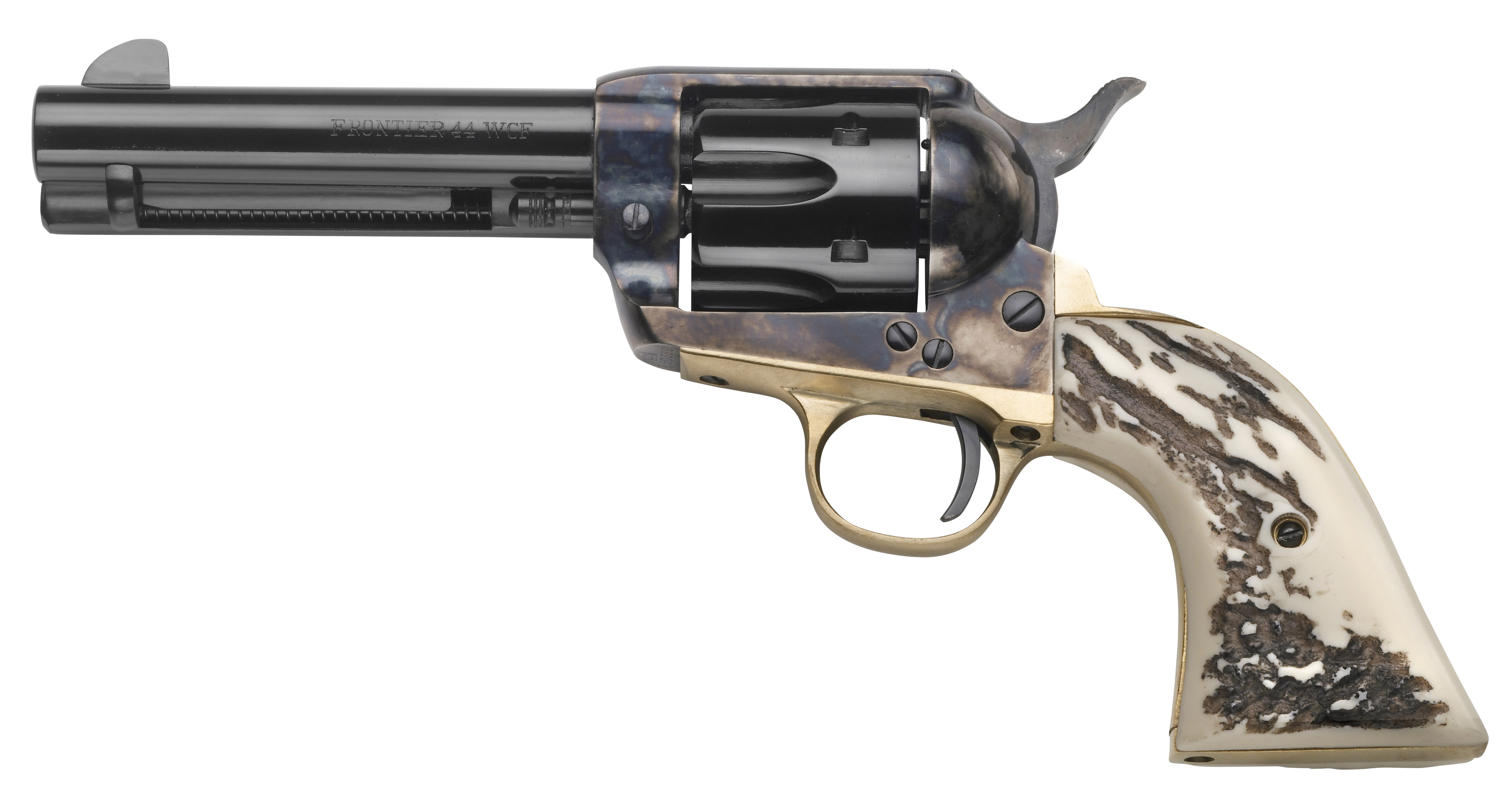 Taylors & Company 200071 1873 Cattleman 357 Mag Caliber with 4.75" Blued Finish Barrel, 6rd Capacity Blued Finish Cylinder, Color Case Hardened Finish Steel Frame & Imitation Stag Grip