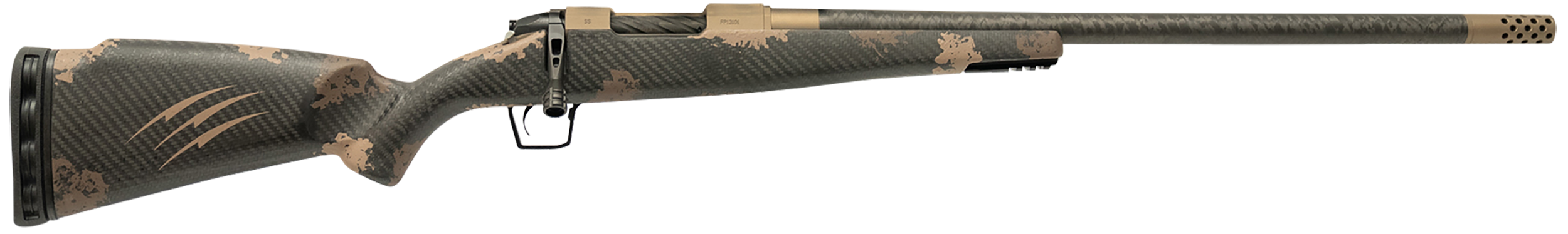 Fierce Firearms ROG65PRC22BRS Carbon Rogue  Full Size 6.5 PRC 3+1 22" Hand Lapped/Match Grade Threaded Barrel, Smoked Bronze Cerakote Steel Receiver, Sonora Ambush Camo Fierce Rogue Carbon Fiber Stock