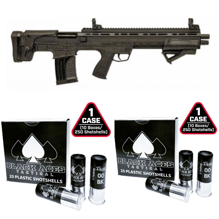 Garaysar Fear-109 Bullpup Pump Shotgun - Black | 12ga | 20" Barrel  & 2 cases of Black Aces Tactical 12ga 00 Buckshot