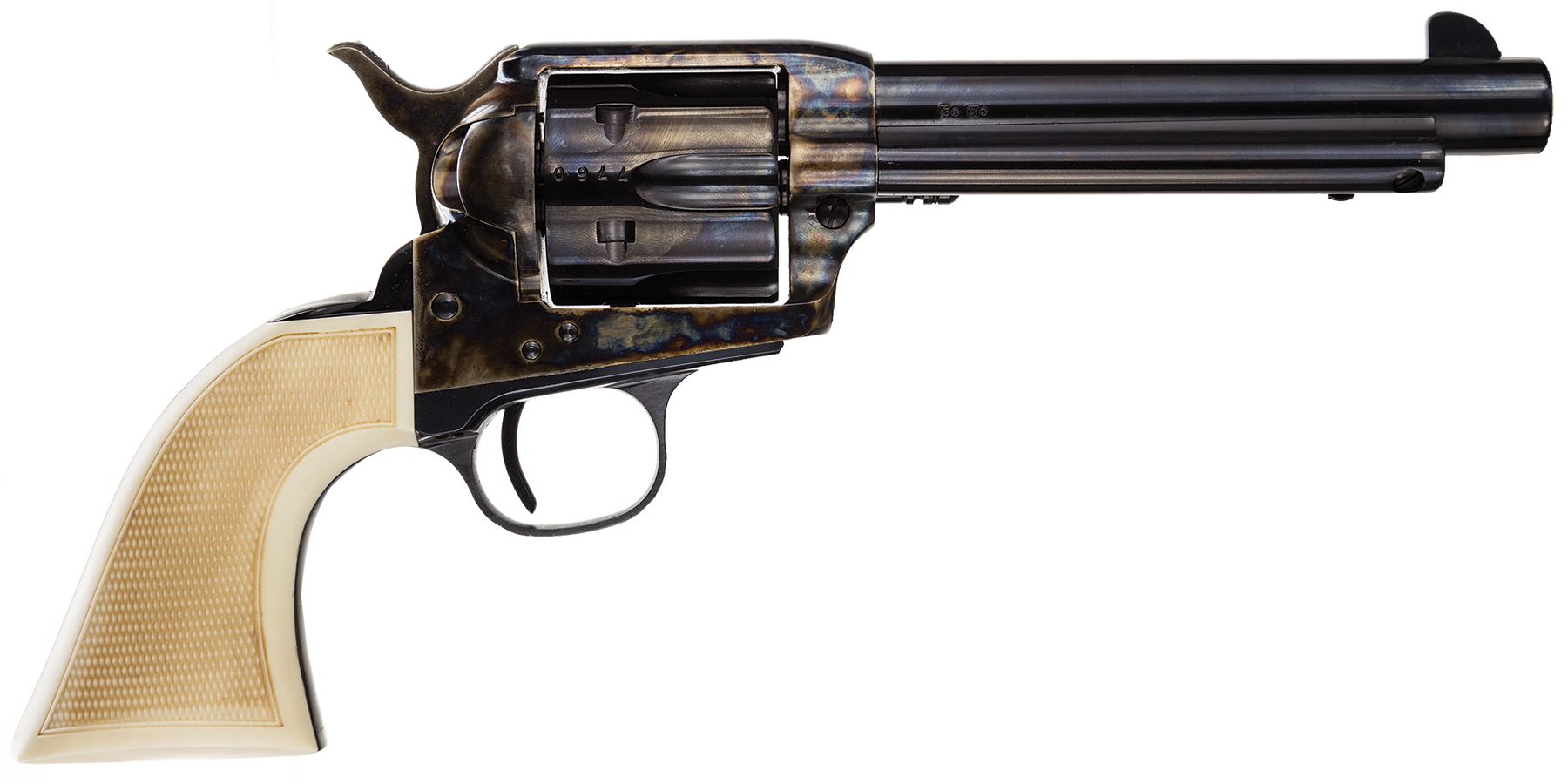 Taylors & Company 555127 Marshal  45 Colt (LC) Caliber with 5.50" Blued Finish Barrel, 6rd Capacity Blued Finish Cylinder, Color Case Hardened Finish Steel Frame & Checkered White Grip