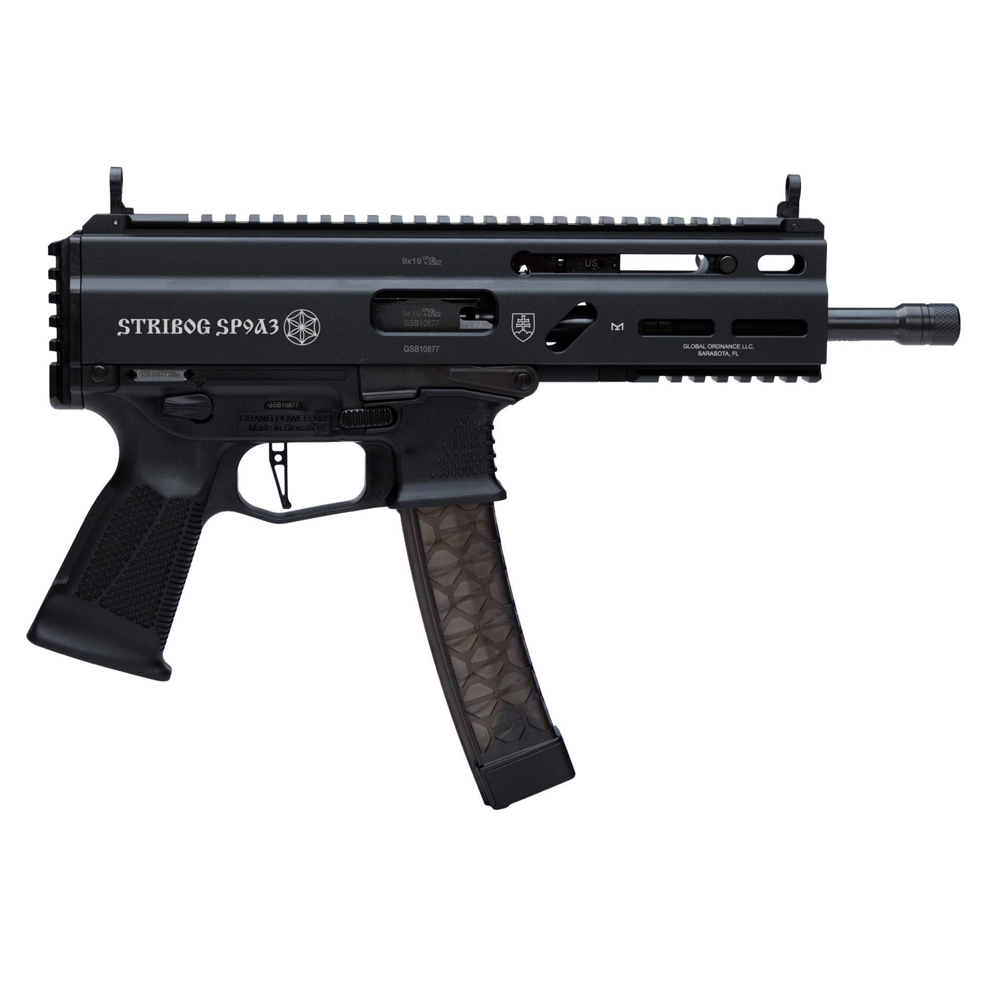 Grand Power Stribog SP9A3 Pistol - Black | 9mm | 8" Threaded Barrel | 30rd