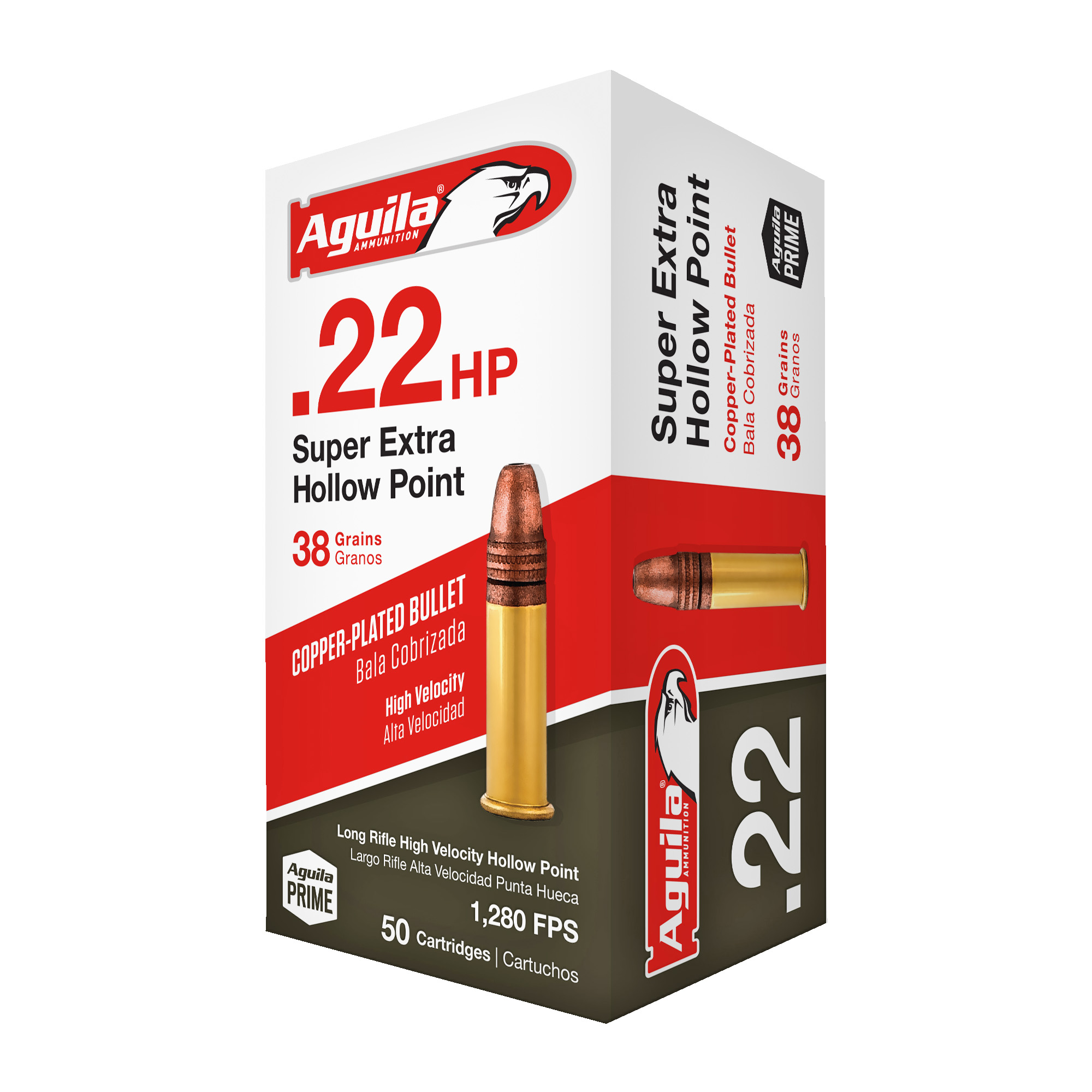 Aguila, Hv, 22 Long Rifle, Copper Plated Hollow Point, 38 Grain, 50 Rounds