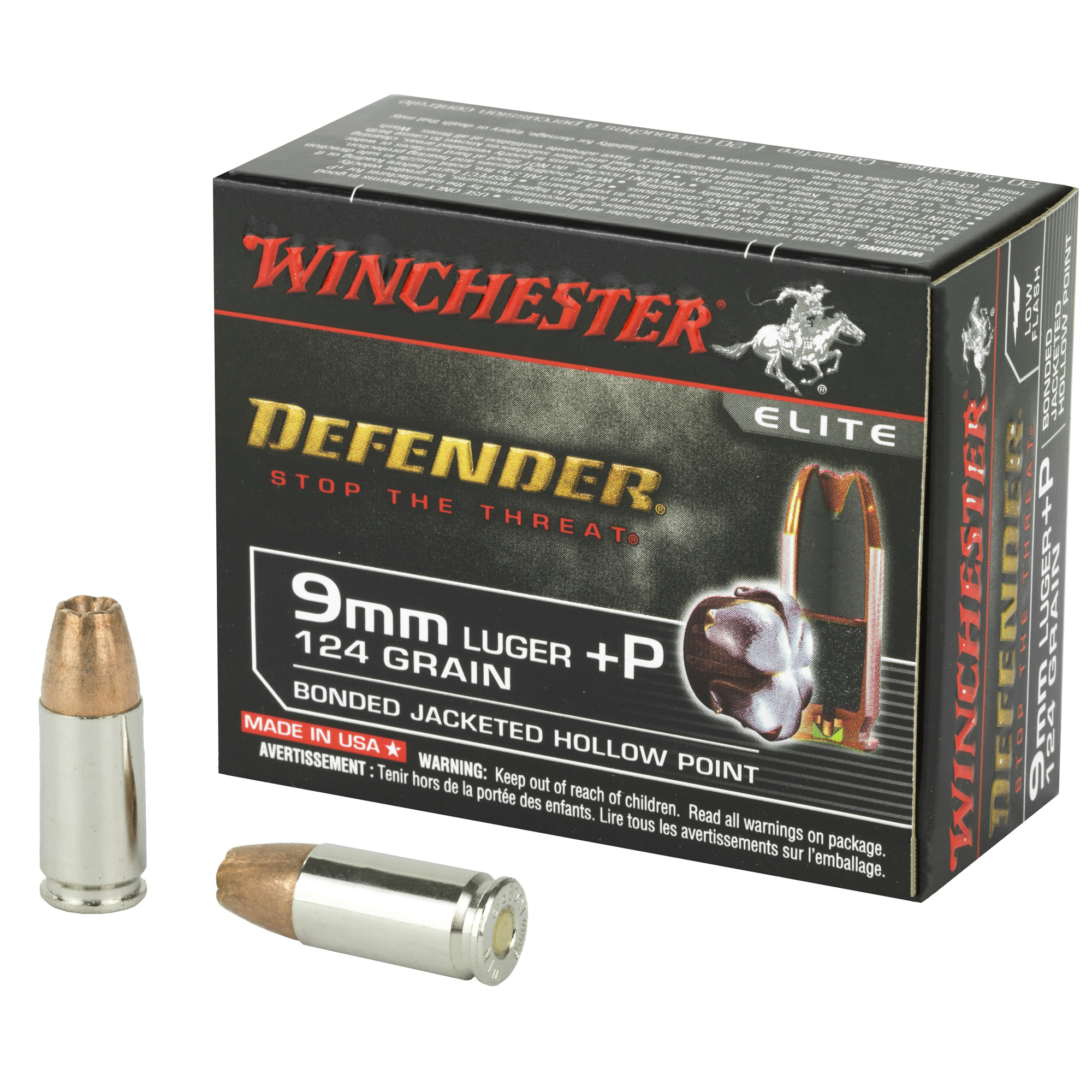Winchester Defender 9mm Luger Bonded Jacket Hollow Point 124 Grain 20 Rounds