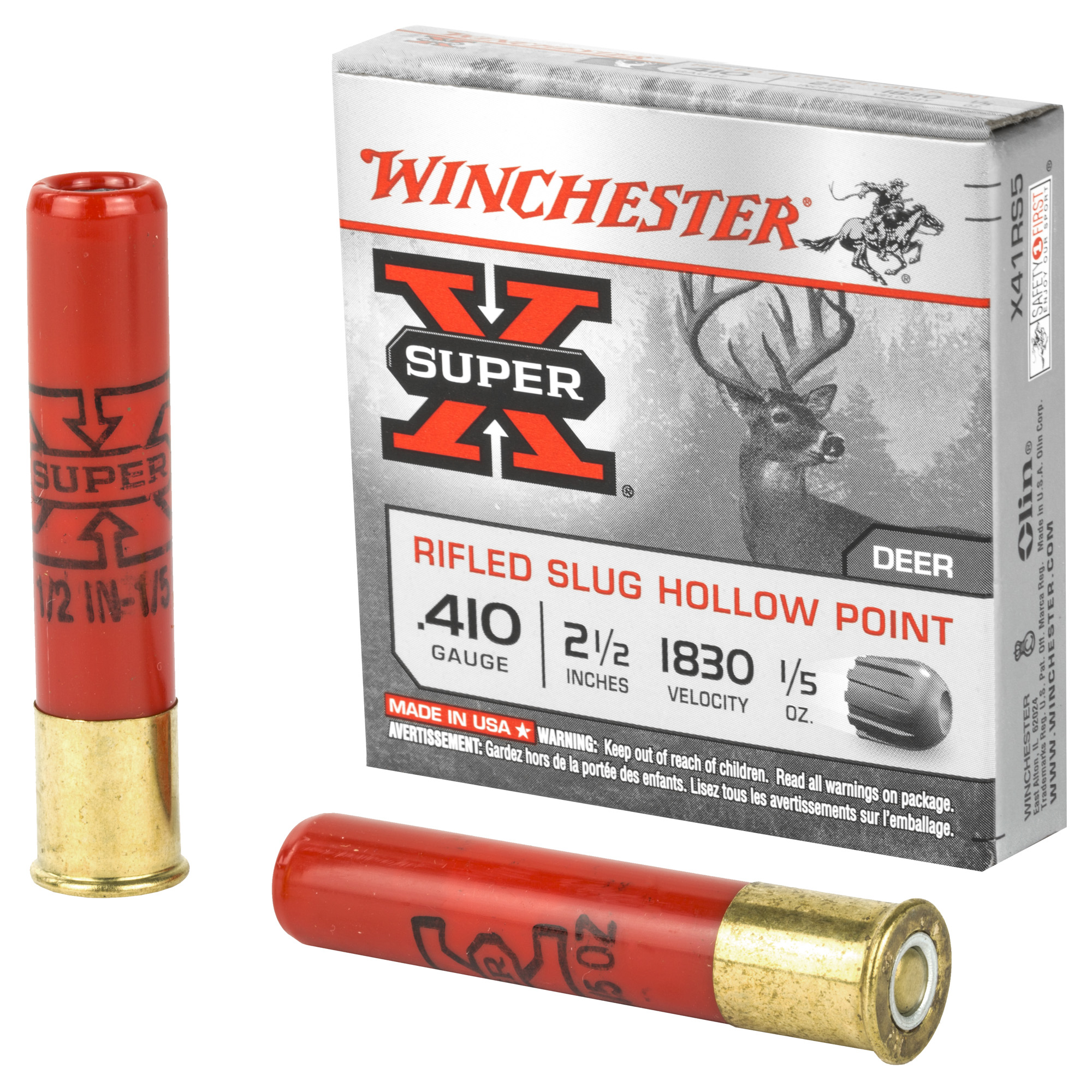 Winchester, Super-X Foster Slug, 410 Bore, Rifled Slug, 1/5 oz, 5 Rounds