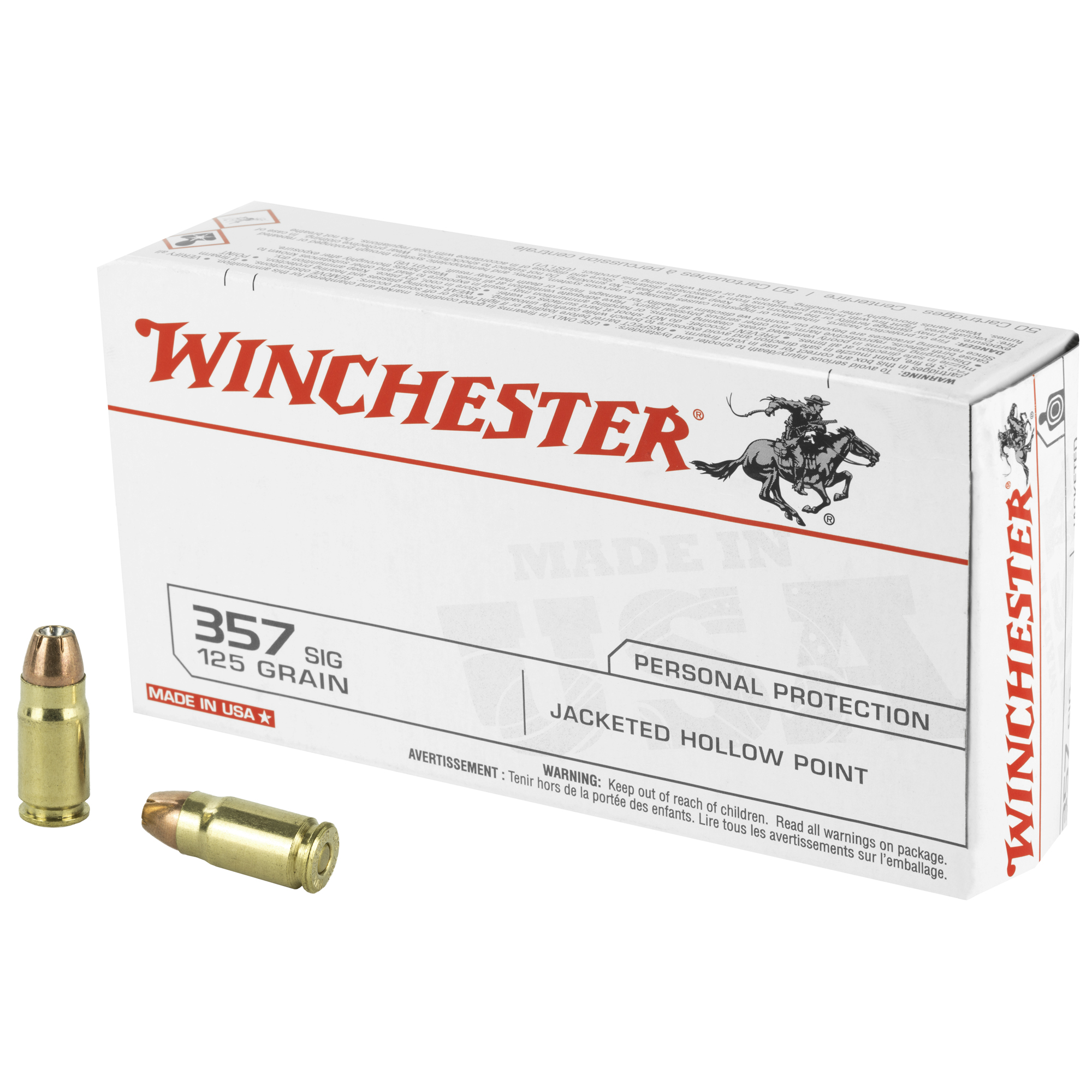 Winchester USA Pistol Ammo 357 Sig 125 gr. Jacketed HP 50 rd.
