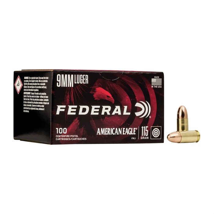 Federal American Eagle 9mm Luger Full Metal Jacket 115 Grain 100 Rounds
