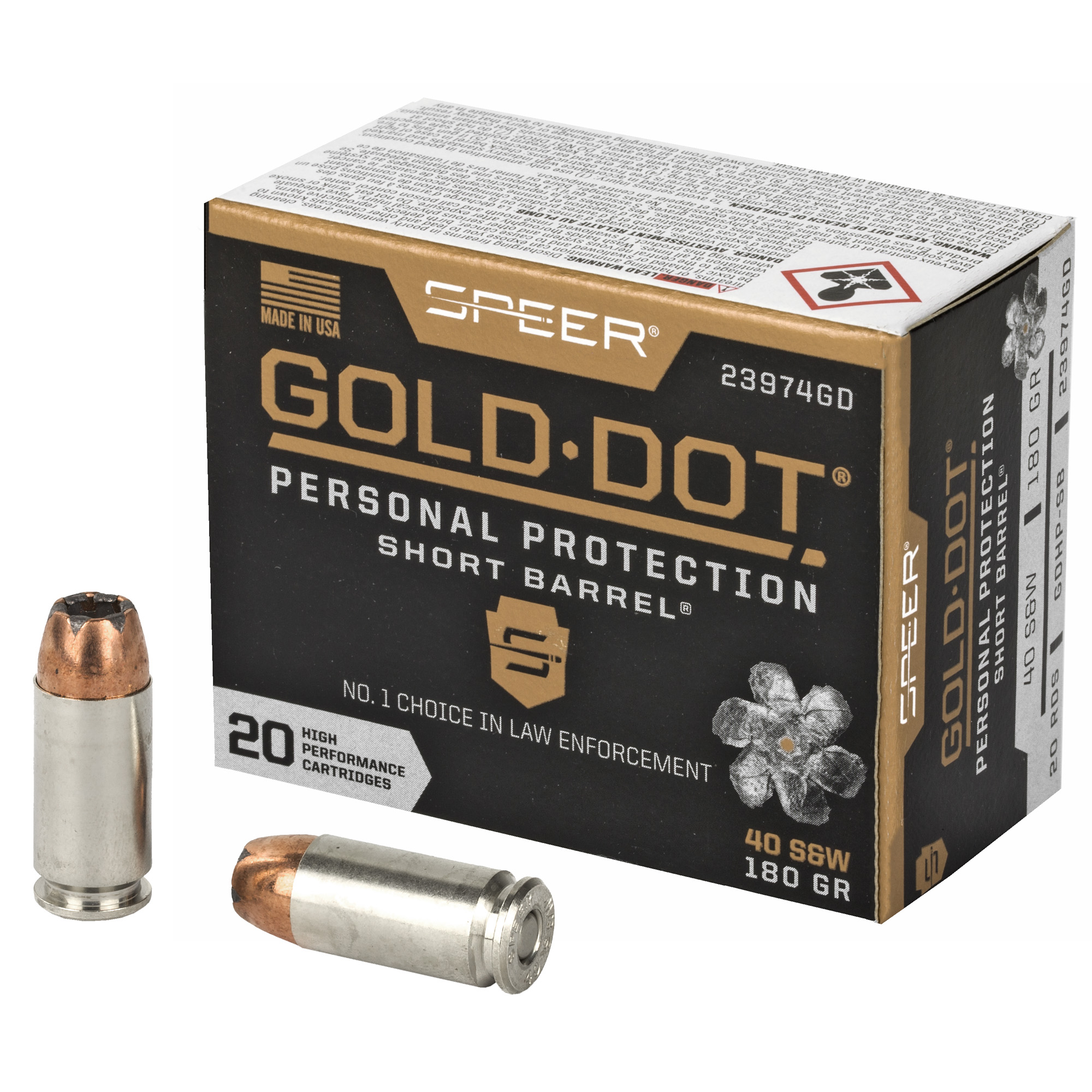 Speer, Gold Dot Personal Protection, 40 Smith & Wesson, Hollow Point, 180 Grain, 20 Rounds