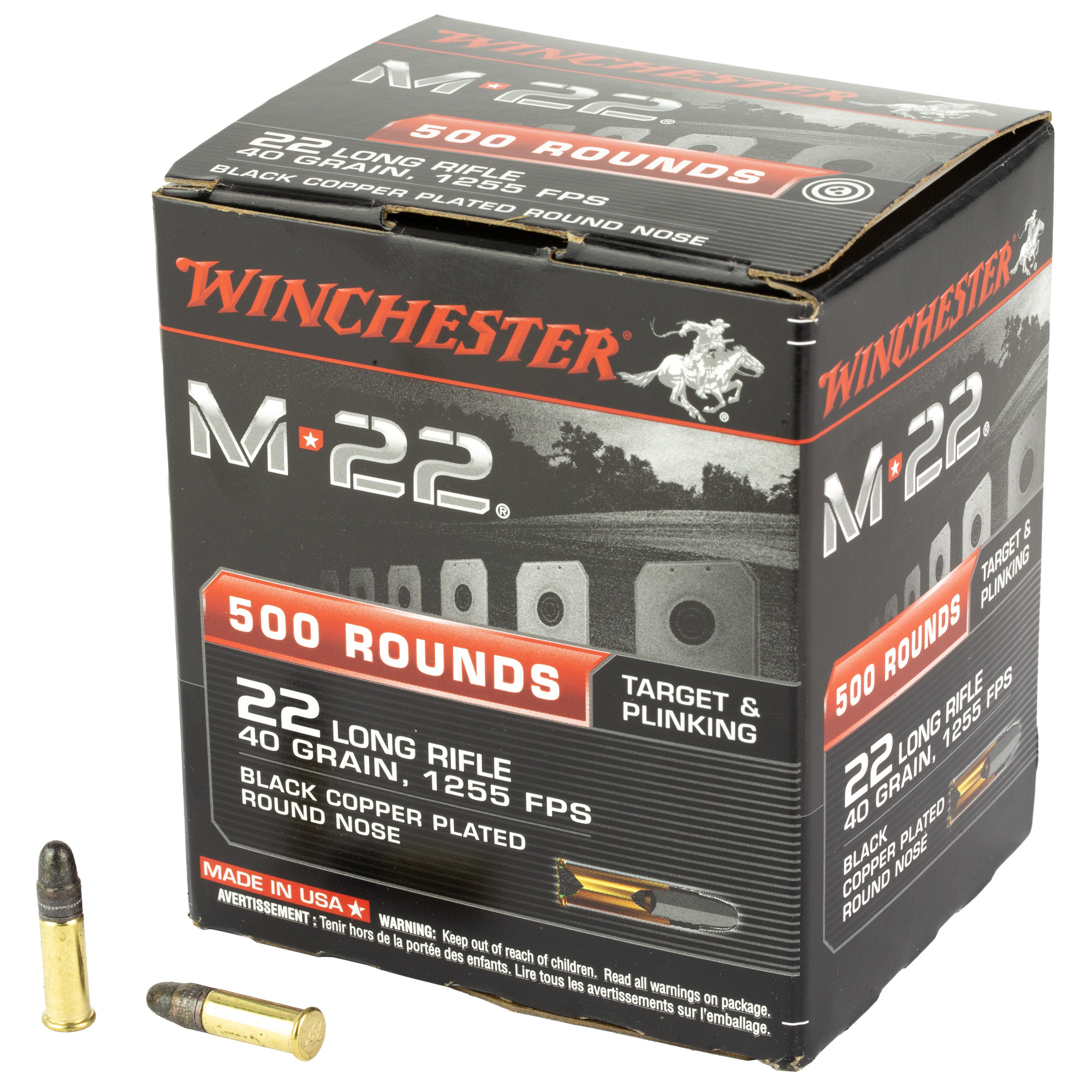 Winchester Ammo S22LRT M-22  22LR 40gr Black Copper Plated Round Nose 1000 Per Bx/2 Case *Bulk