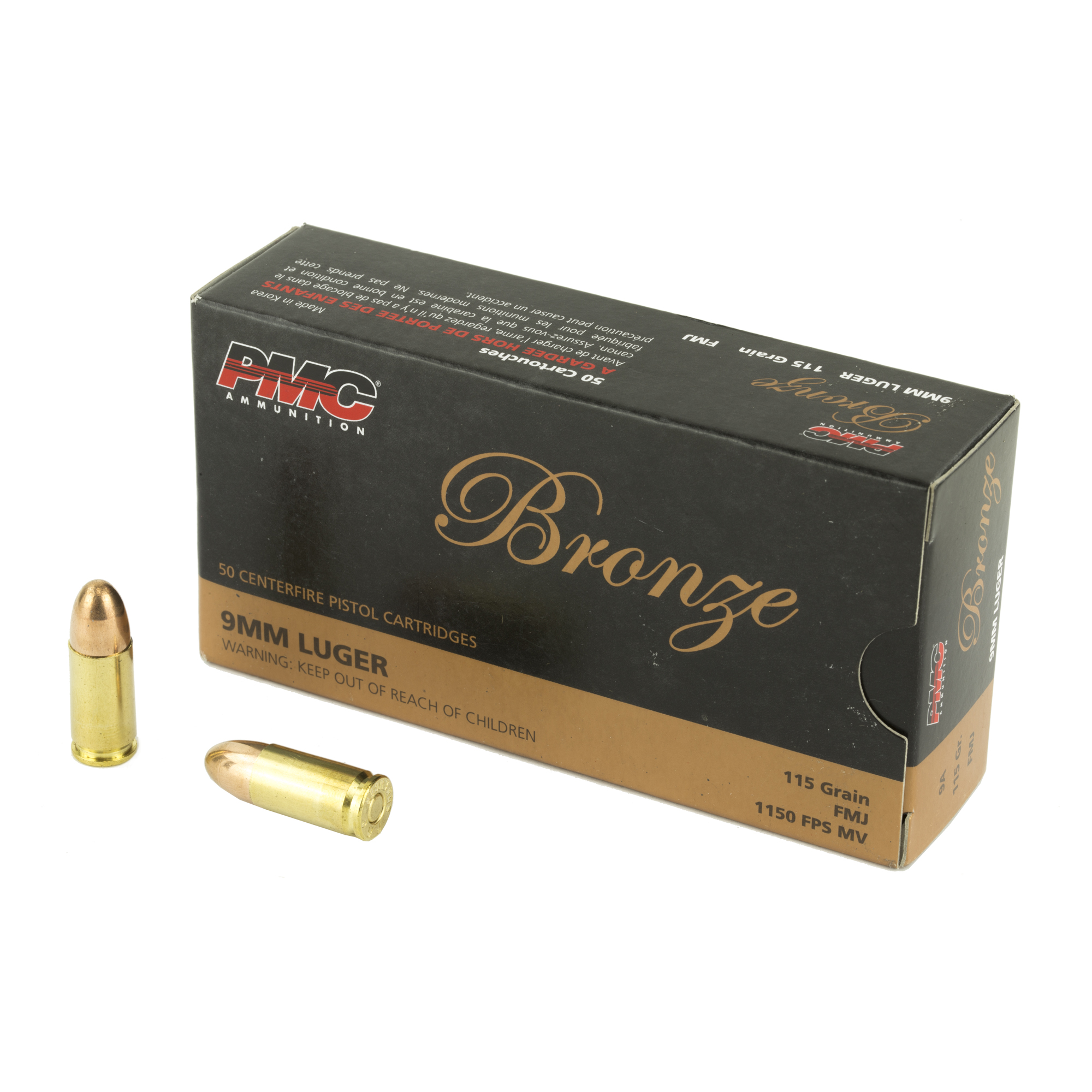 PMC Bronze 9mm Luger Handgun Ammo - 115 Grain | FMJ | 50rd Box