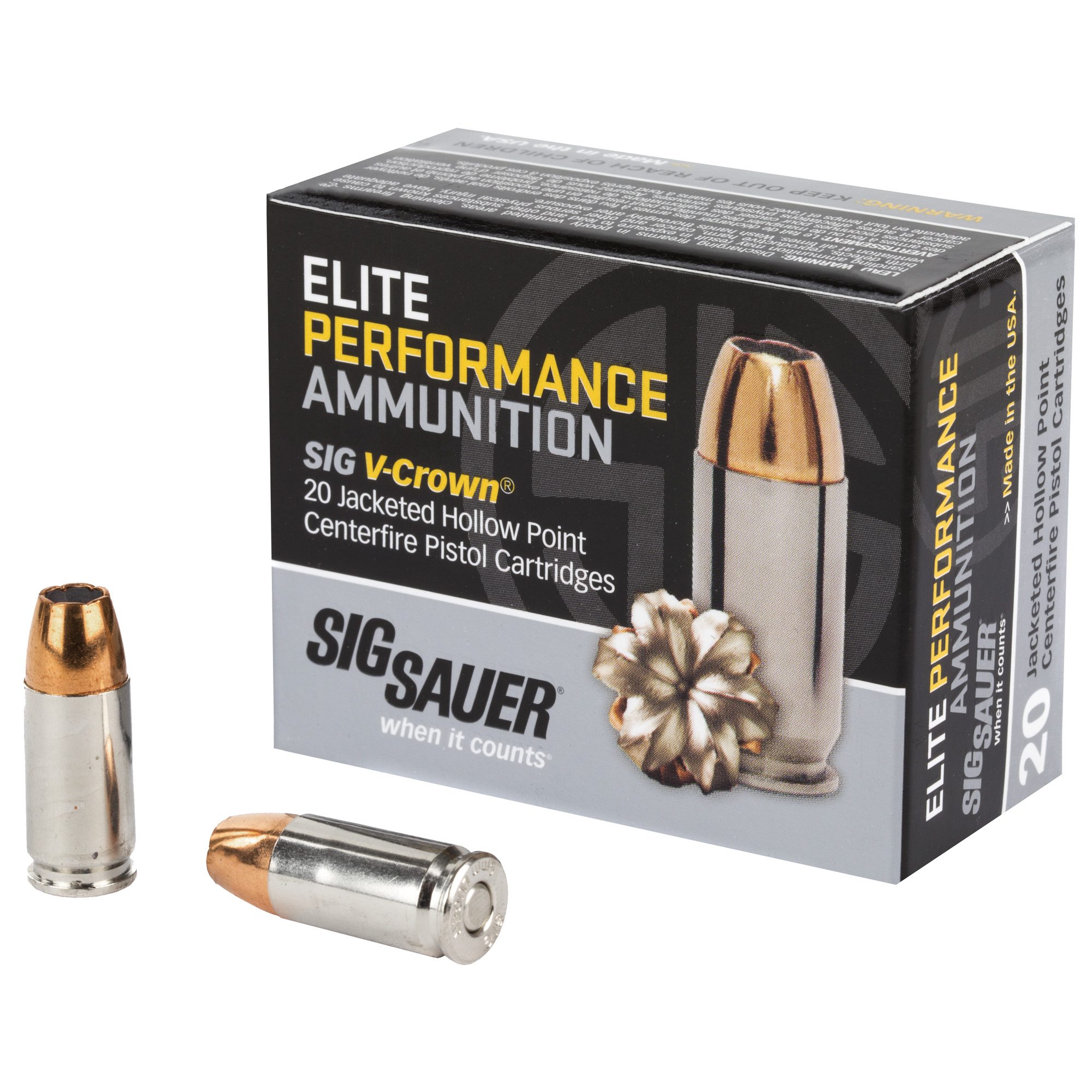Sig Sauer, Elite Performance, 9mm Luger, V-Crown Jacketed Hollow Point, 124 Grain, 20 Rounds
