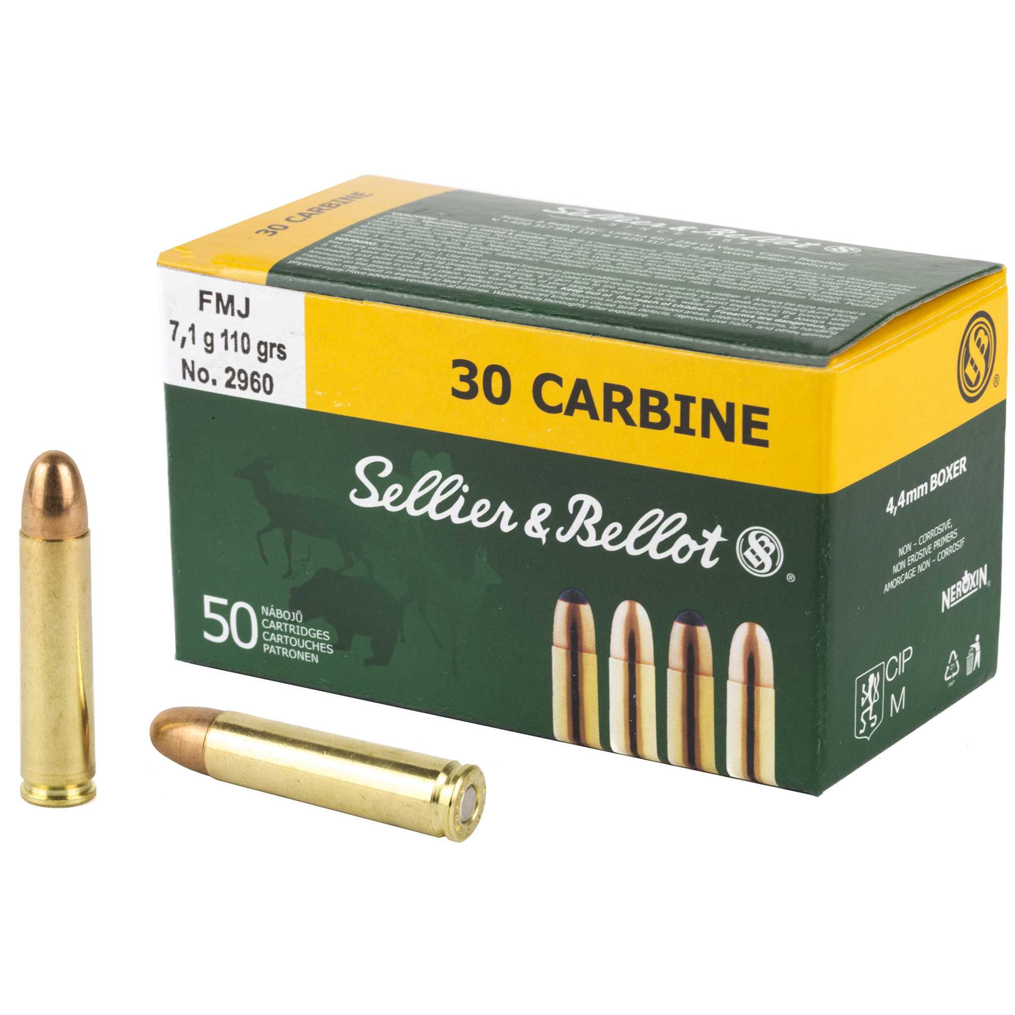 Sellier & Bellot Rifle Ammunition 30 Carbine Full Metal Jacket 110 Grain 50 Rounds