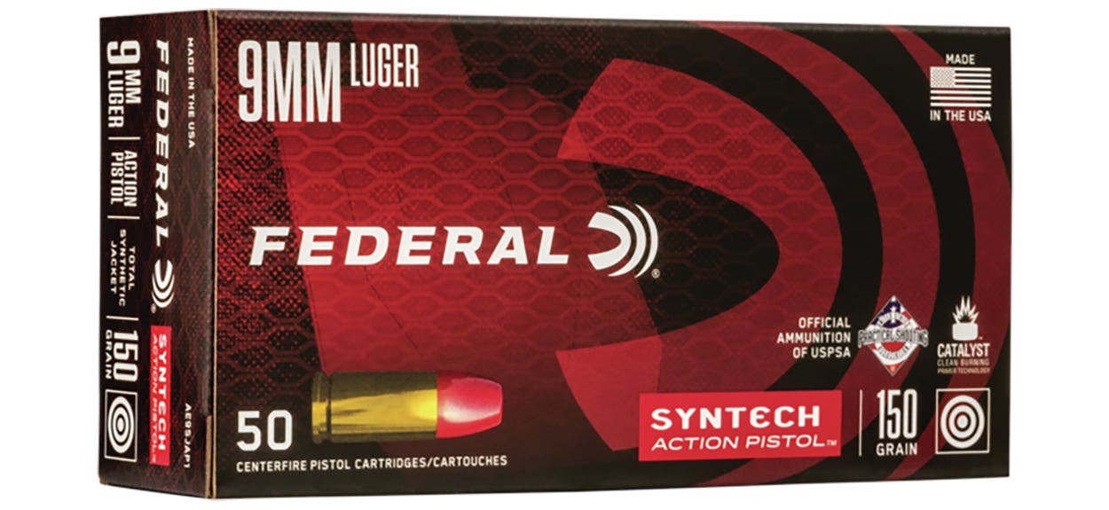 Federal Syntech Range Pistol Ammo 9mm Polymer Encapsulated 150 Grain 50 Rounds