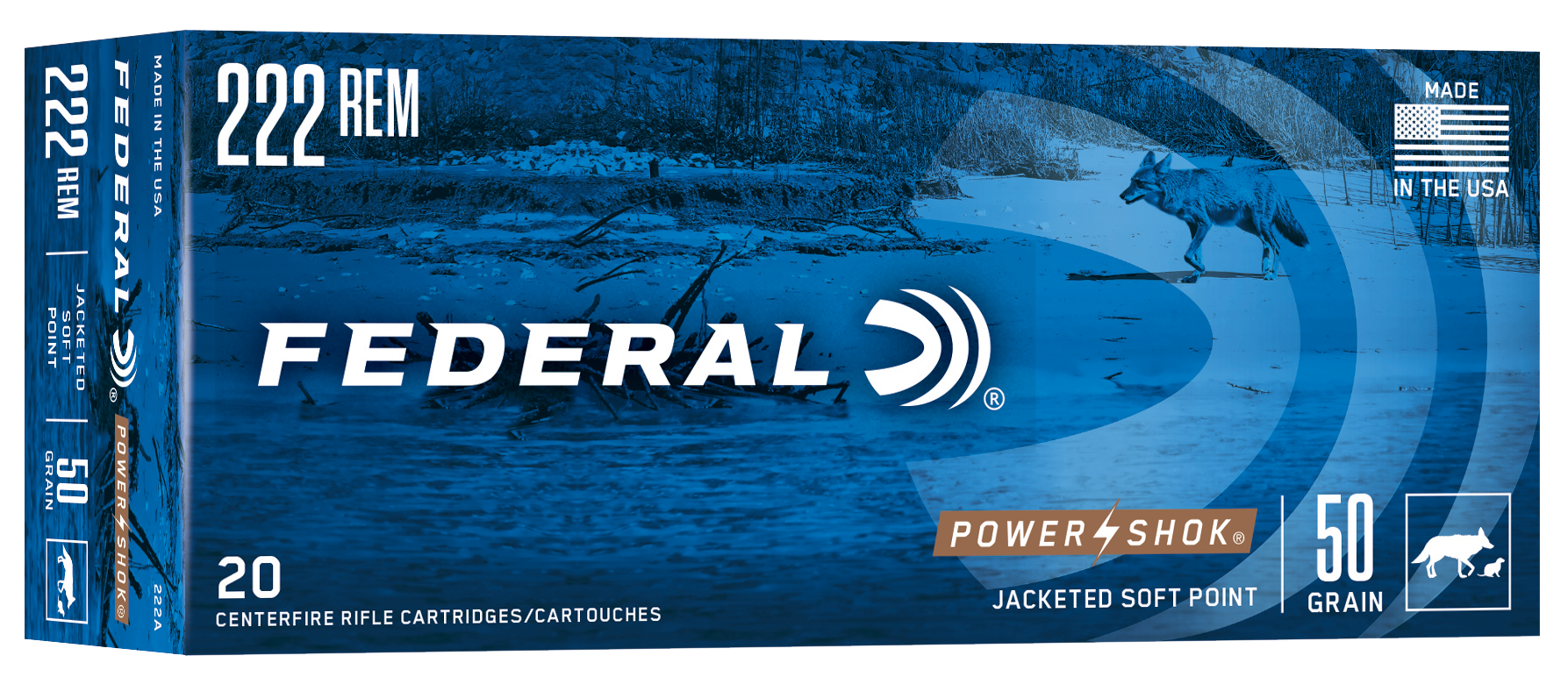 Federal Power-Shok 222 Remington Jacketed Soft Point 50 Grain 20 Rounds