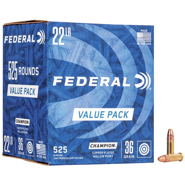 Federal Champion 22 Long Rifle Copper Plated Hollow Point 36 Grain 525 Rounds