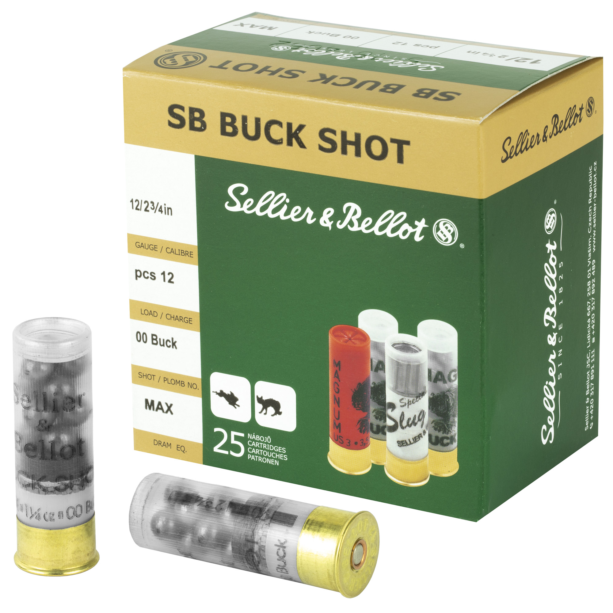 Sellier & Bellot SB12BSC 12 Gauge 00 Buck Shot 1 1/4oz 25 Rounds