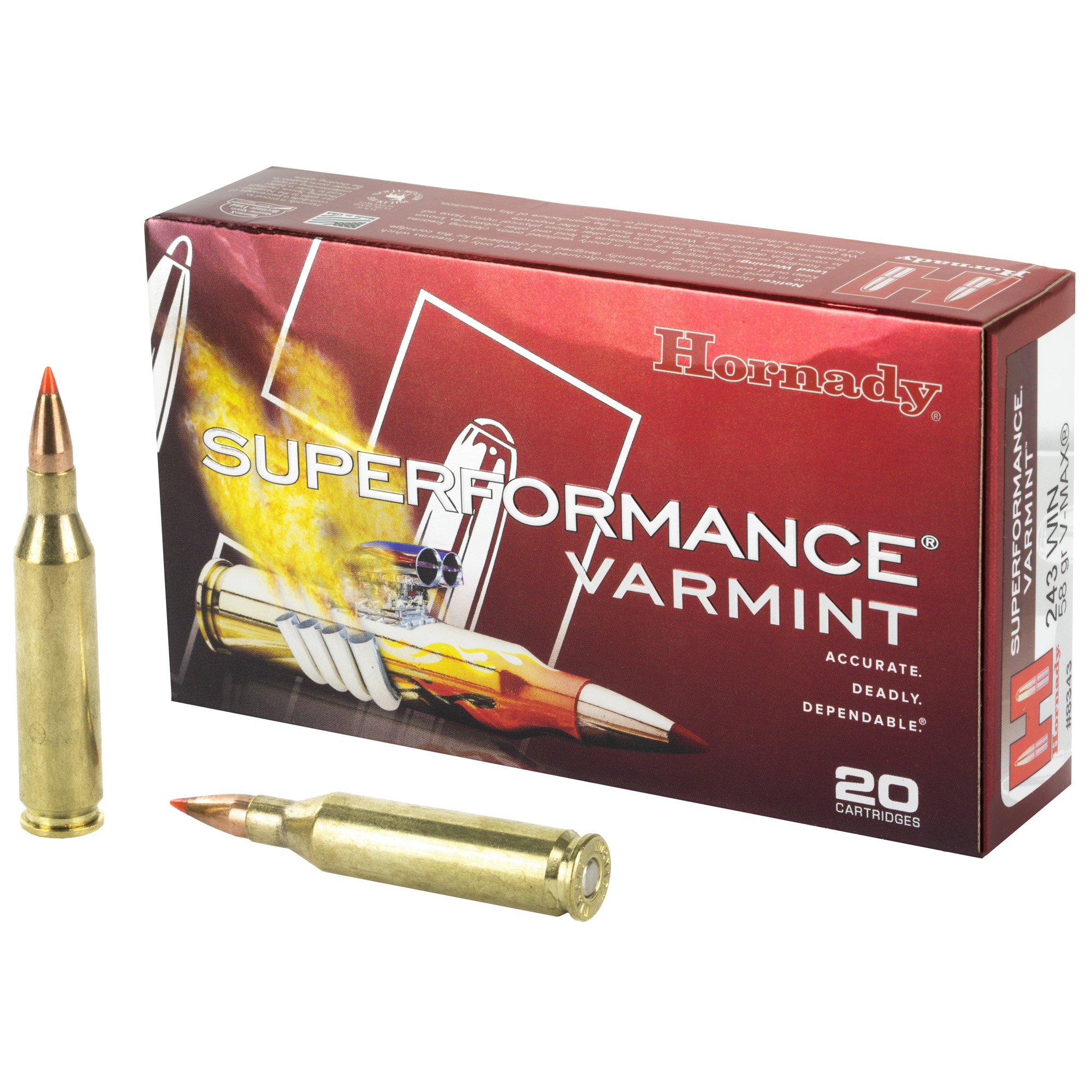 Hornady Superformance Varmint Rifle Ammo 243 Win. 58 gr. V-Max 20 rd.