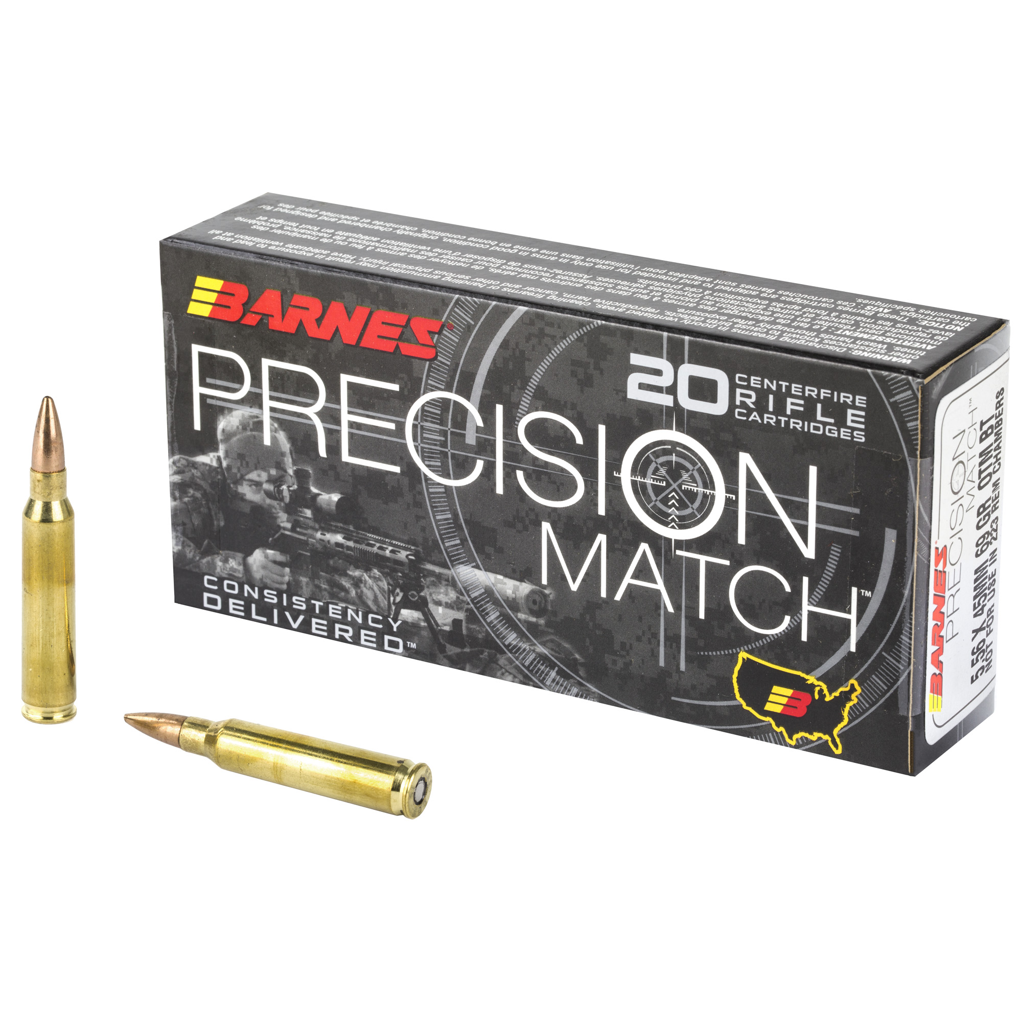 Barnes Bullets Precision Match 5.56x45mm NATO Open Tip Match 69 Grain 20 Rounds