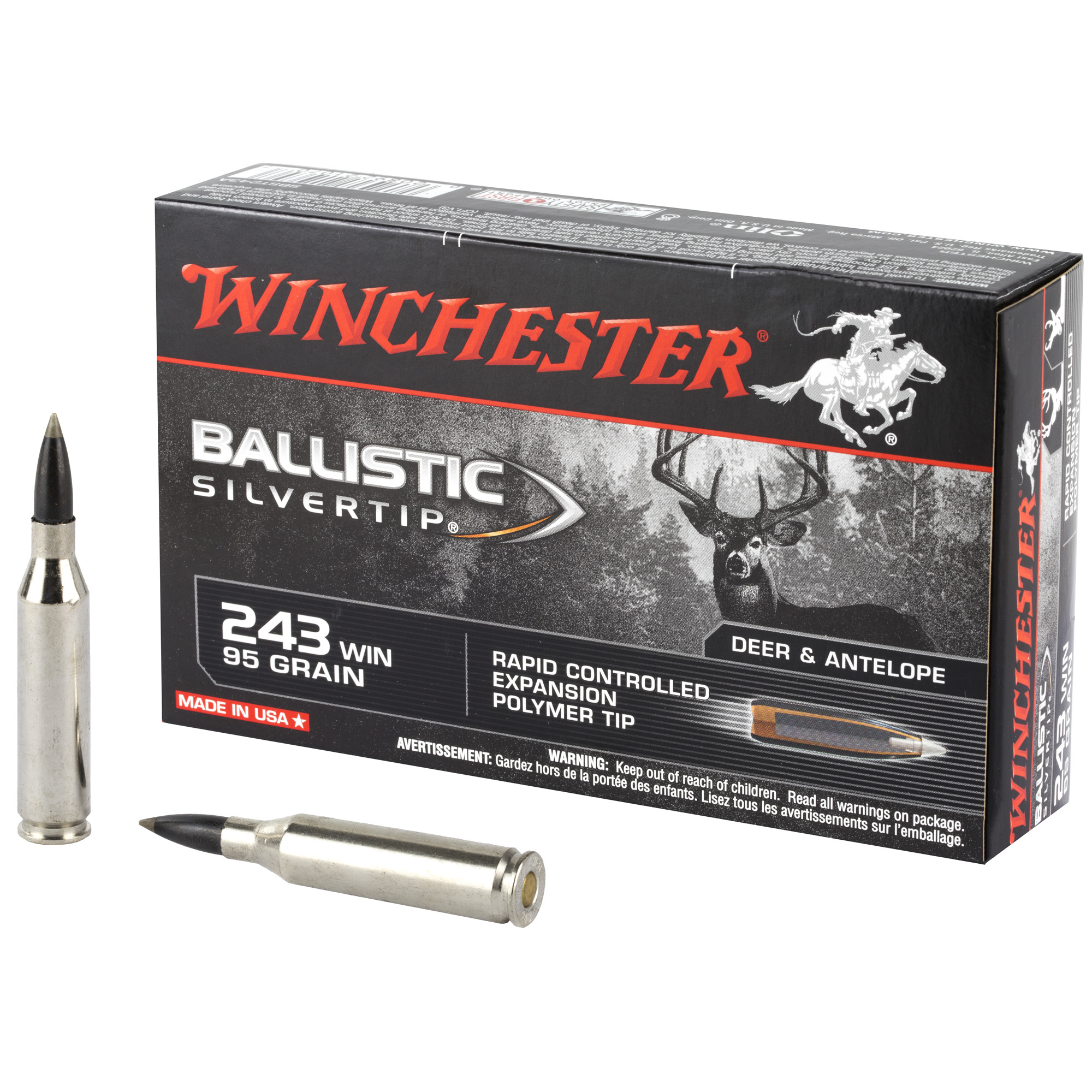 Winchester Ballistic Silvertip 243 Winchester Polymer Tip 95 Grain 20 Rounds