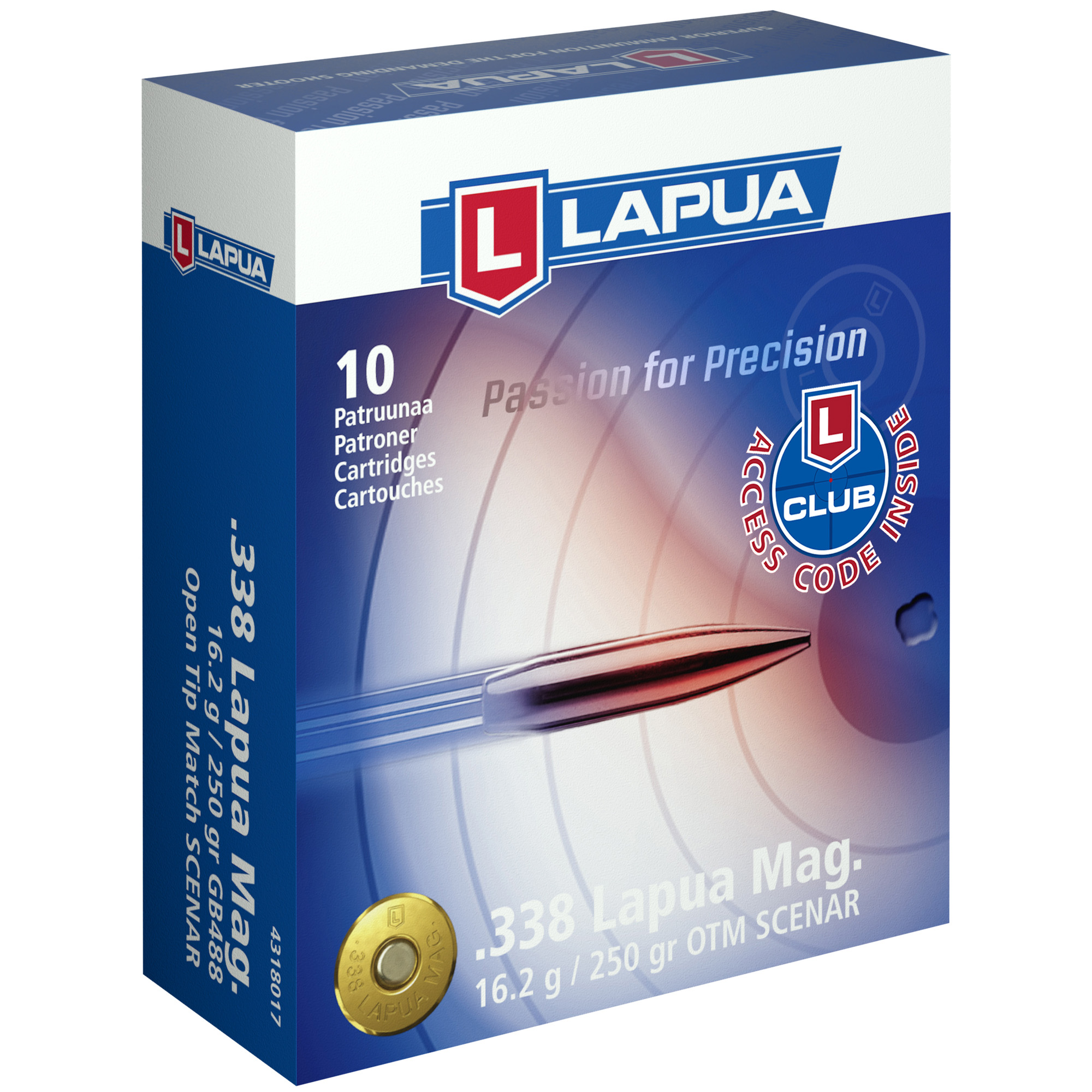 Lapua Rifle Ammunition .338 Lapua Mag 250 gr HPBT 2970 fps - 10/box
