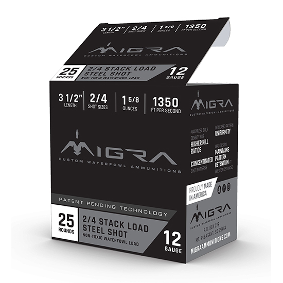 Migra Ammunitions, Migra Staxd Steel, 12 Gauge, Steel Shot, 1-5/8 Oz, 25 Rounds