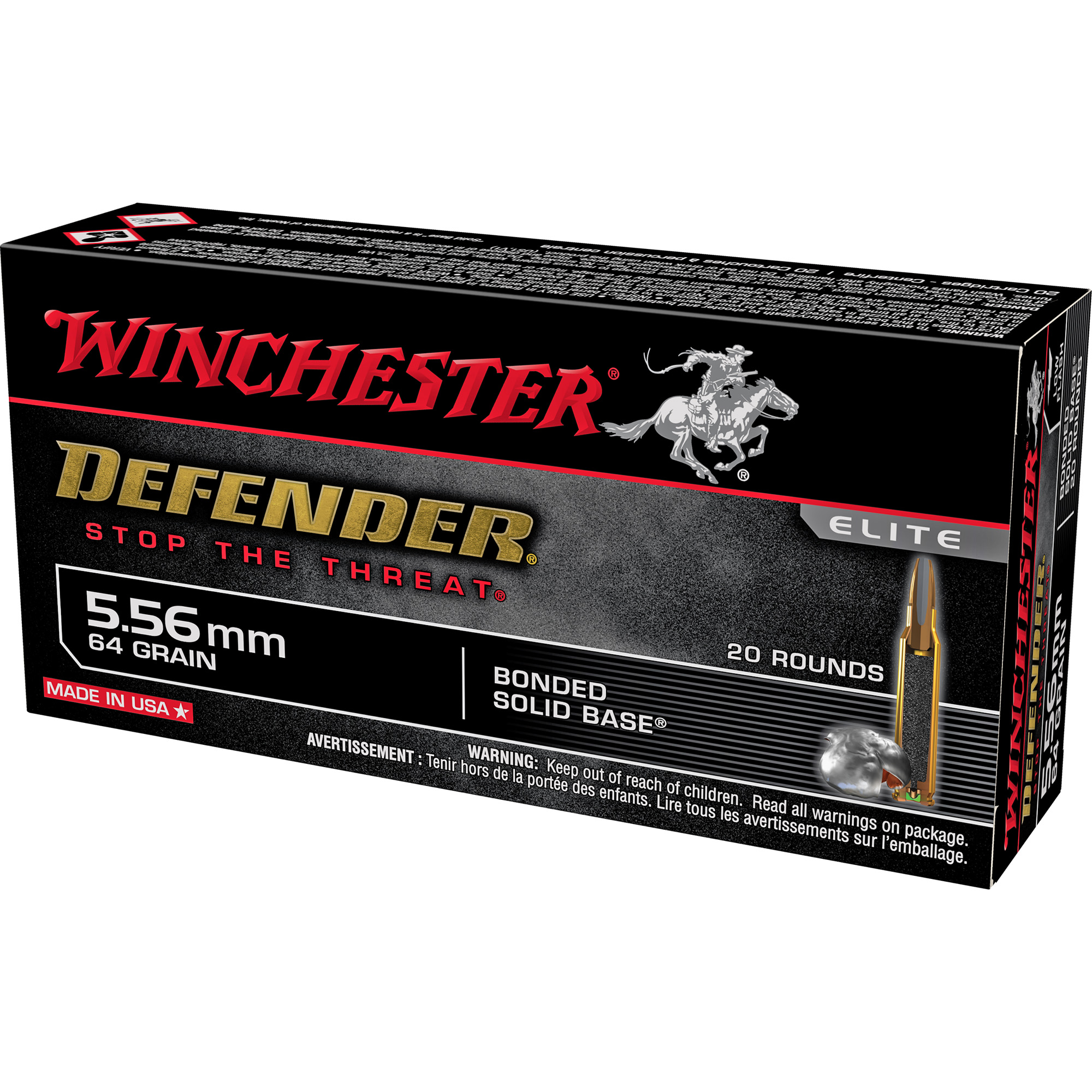 Winchester Defender 5.56x45mm NATO Bonded Hollow Point 64 Grain 20 Rounds