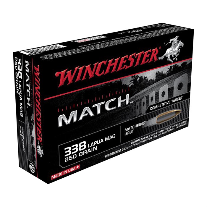 Winchester S338LM Match 338 Lapua Magnum Sierra MatchKing BTHP 250 Grain 20 Rounds