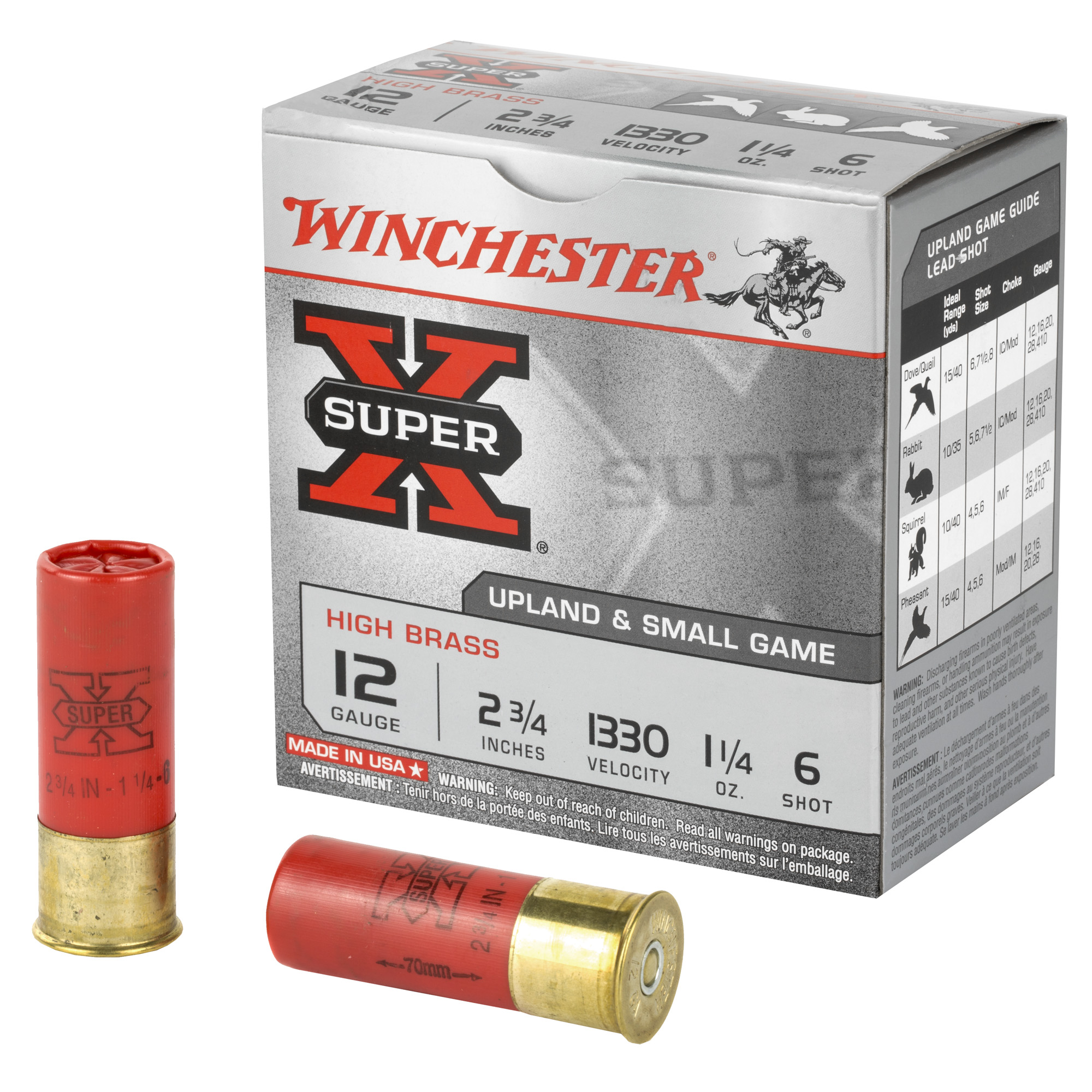 Winchester Super-X High Brass 12 Gauge Lead Shot 1 1/4 oz 25 Rounds