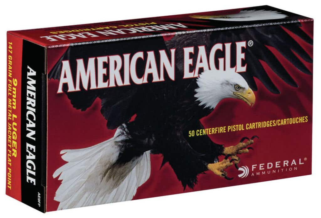 Federal American Eagle Pistol 9mm Luger Full Metal Jacket Flat Point 147 Grain 50 Rounds