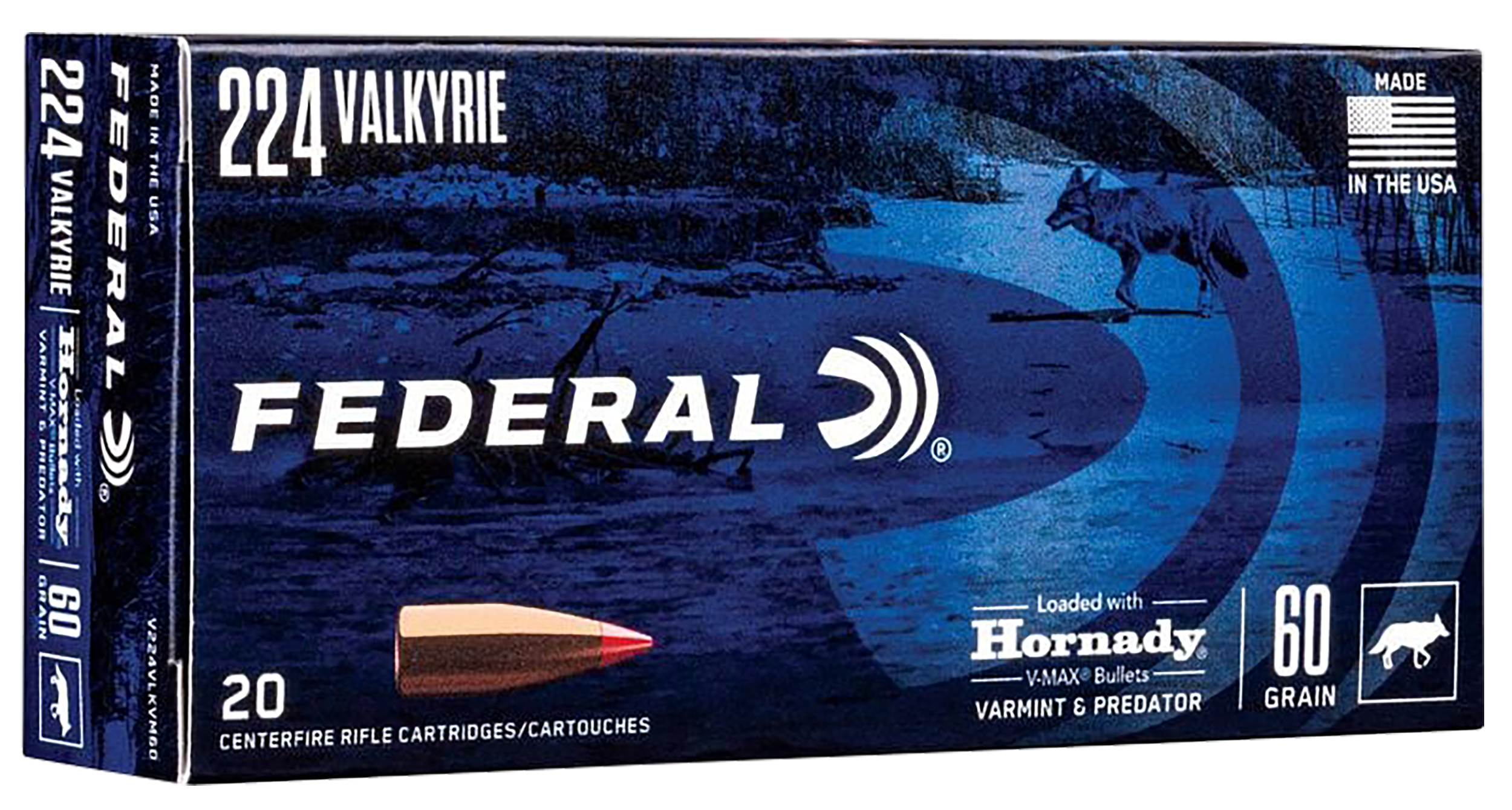 Federal Varmint & Predator 224 Valkyrie Hornady VMax 60 Grain 20 Rounds