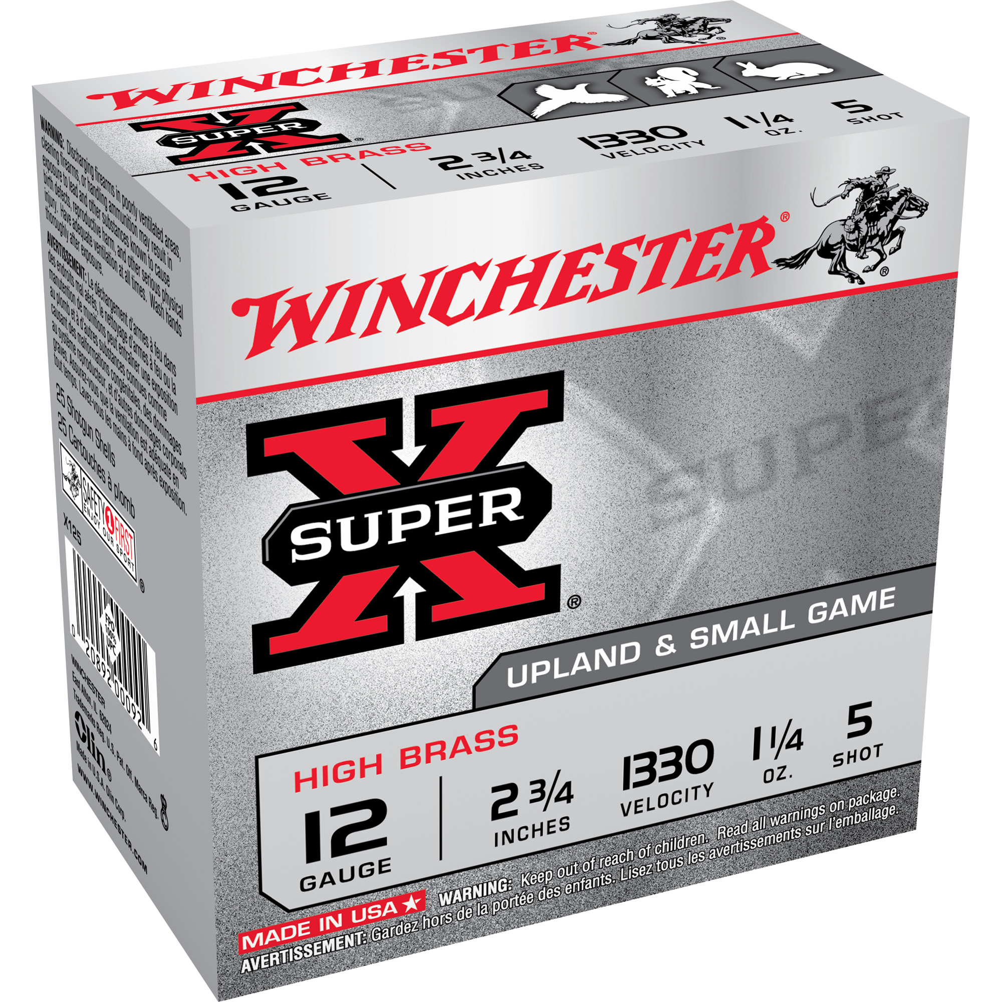 Winchester Super-X High Brass Load 12 Gauge Lead Shot 1 1/4 oz 25 Rounds