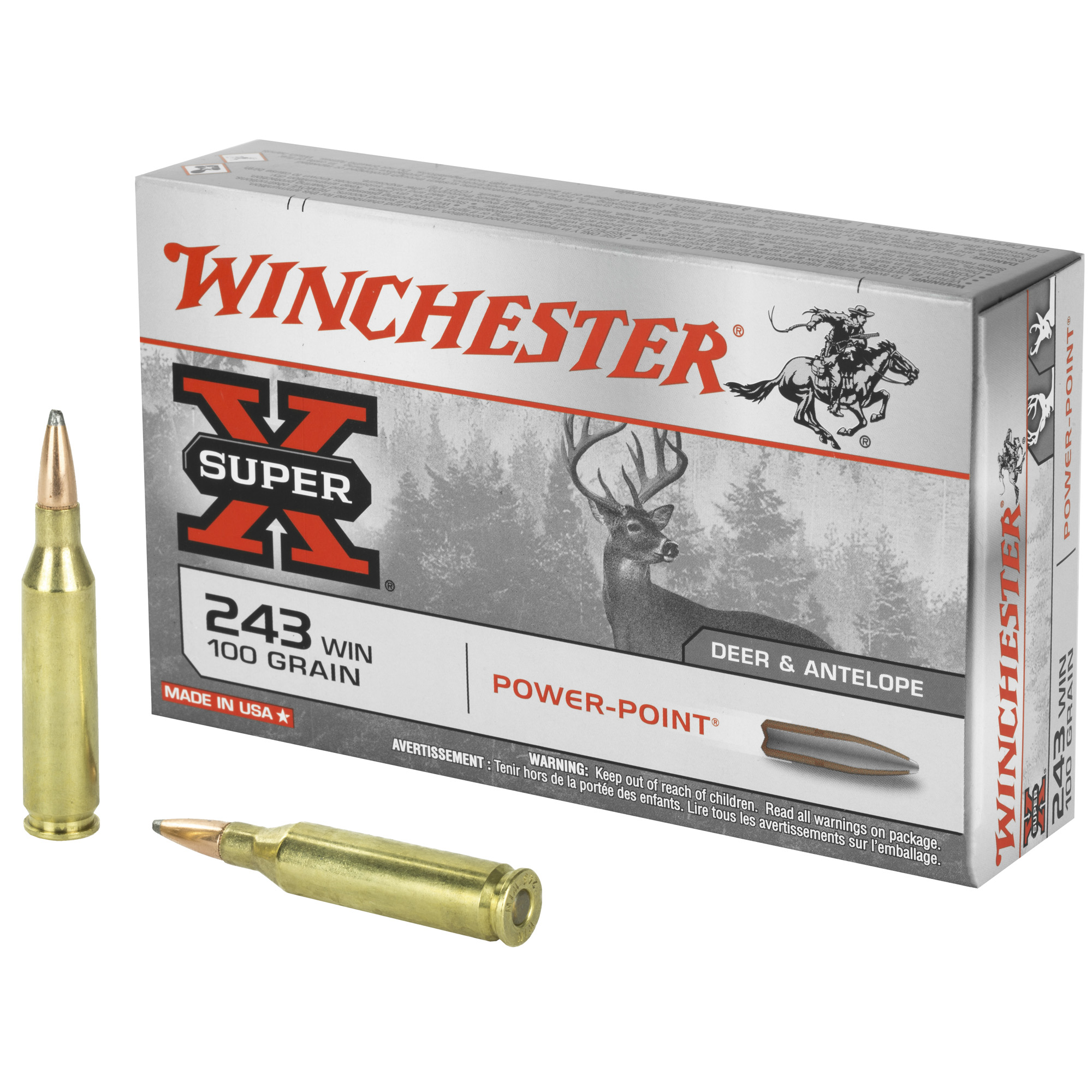 Winchester Super-X Rifle Ammo 243 Win 100 gr. Power-Point 20 rd.