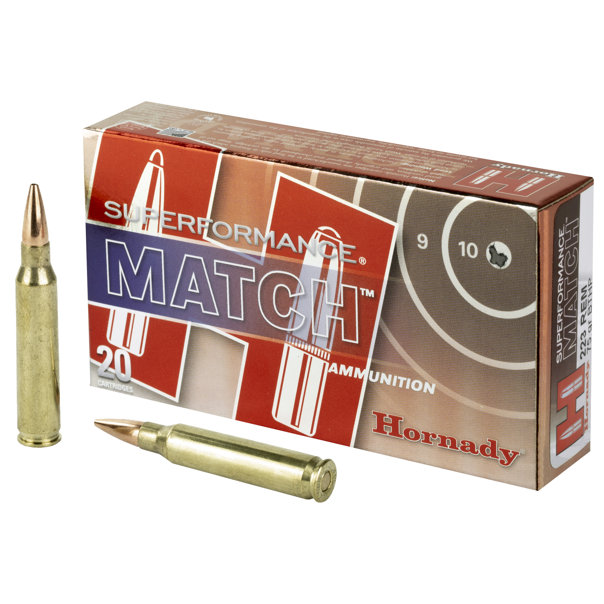 Hornady Superformance Match Rifle Ammo 223 Rem 75 gr. BT Hollow Point Match 20 rd.