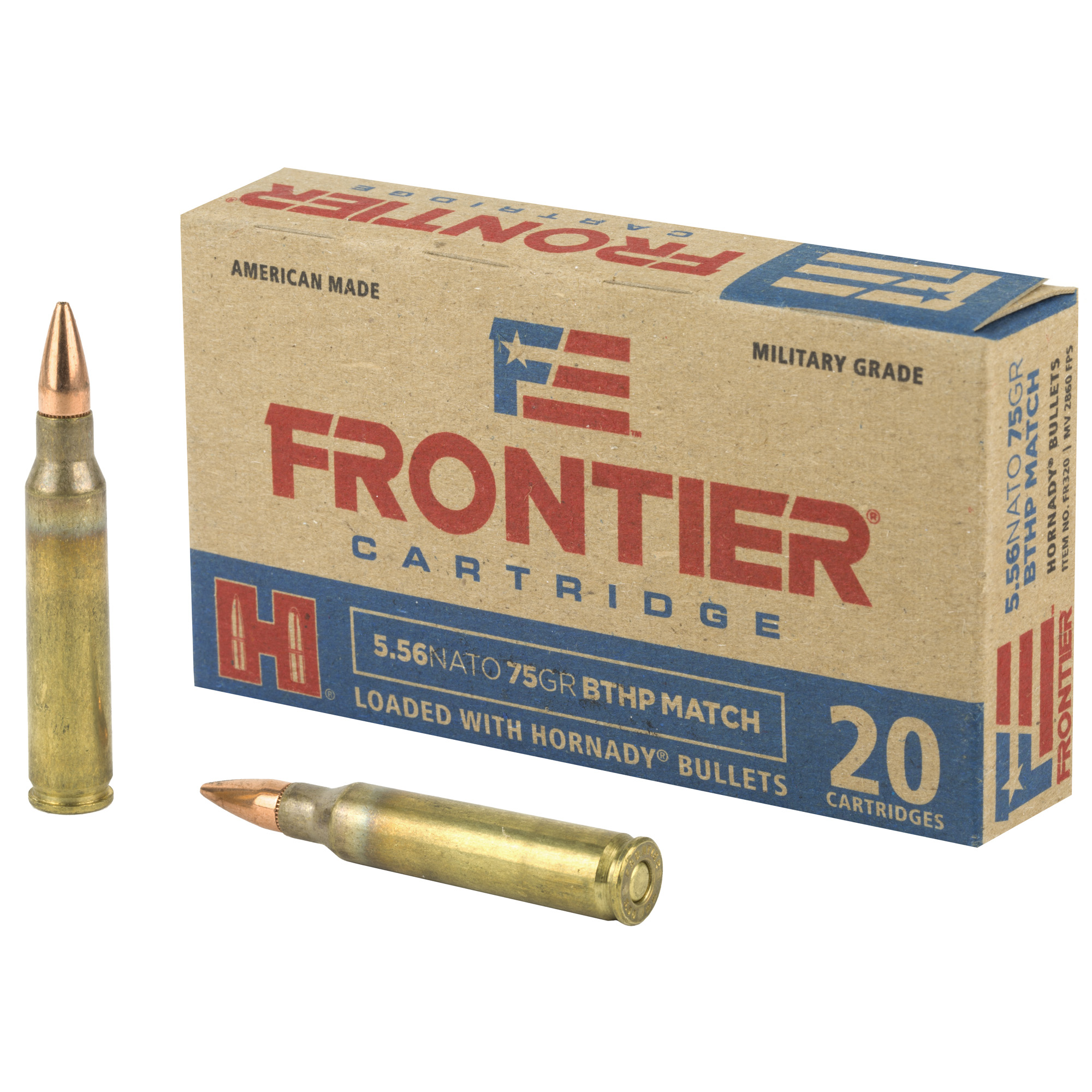 Hornady, Frontier Rifle Ammo, 5.56x45mm Nato, Hollow Point Boat Tail Match, 75 Grain, 20 Rounds