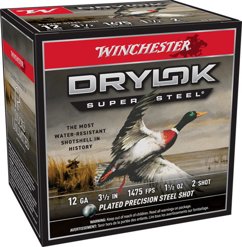 Winchester DryLok Super Steel, 12 Gauge, Steel Shot High Velocity, 1 1/2 oz, 25 Rounds Left Hand
