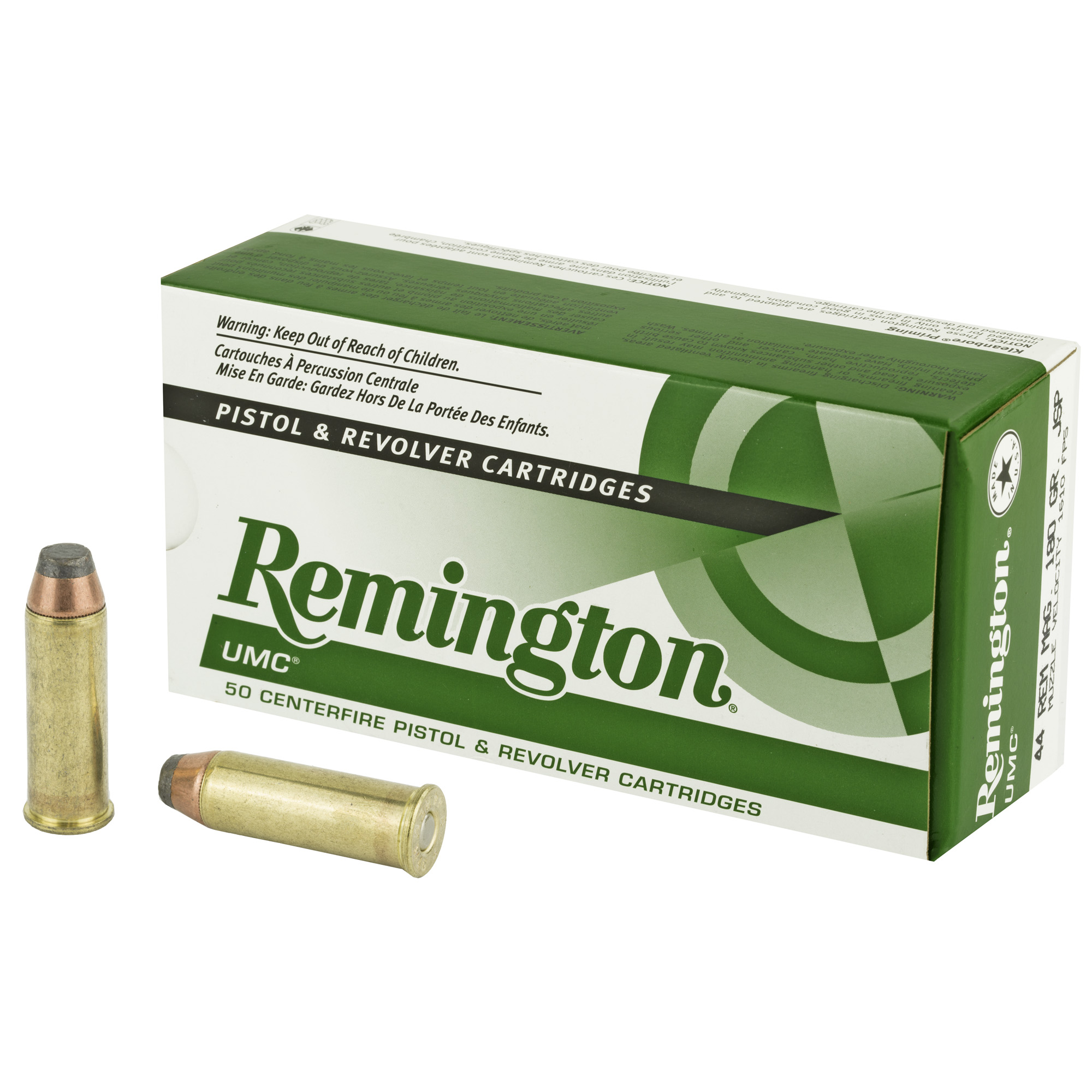 Remington, Umc, .44 Remington Magnum, Jacketed Soft Point, 180 Grain, 50 Rounds