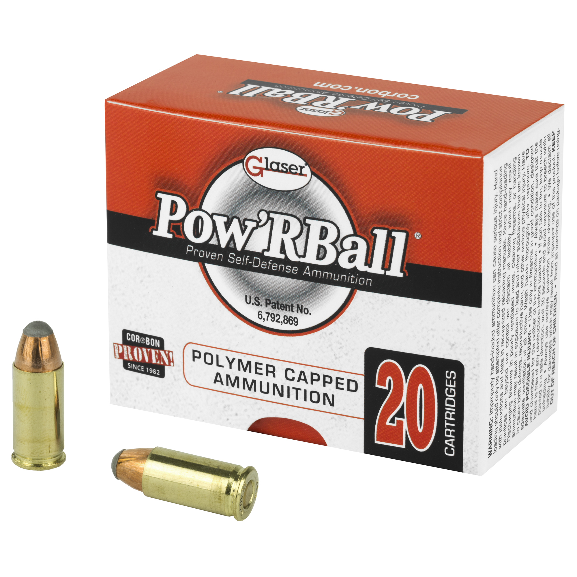 Glaser Pow'RBall Handgun Ammunition  .32 ACP 55 gr JHP 1100 fps 20/box
