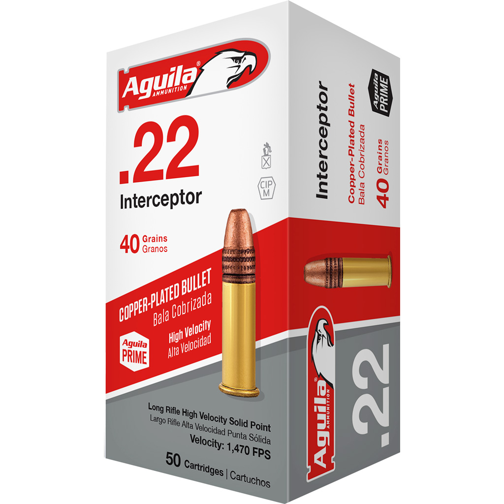 Aguila Interceptor .22 Long Rifle Copper Plated Solid Point 40 Grain 50 Rounds