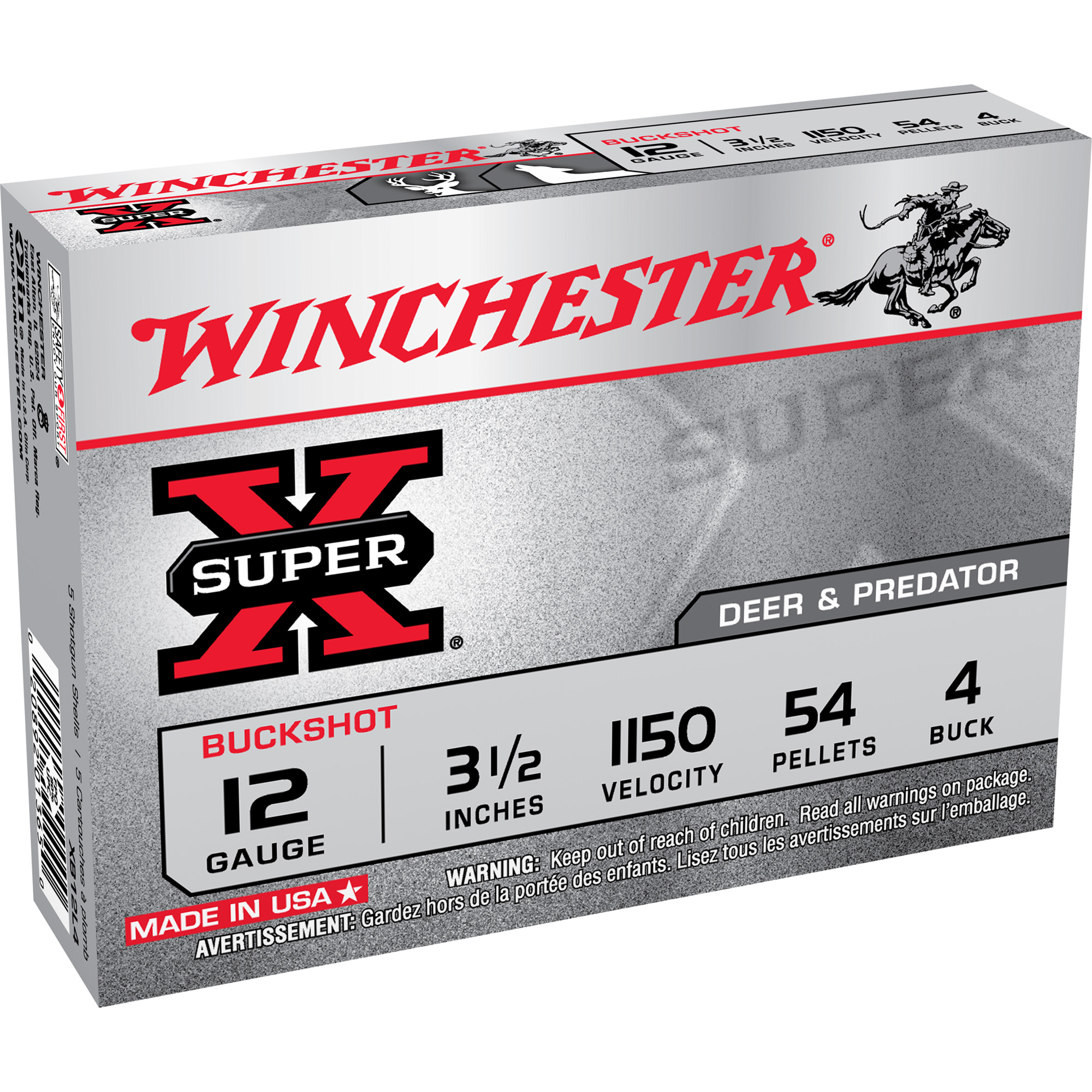 Winchester, Super-X Buckshot, 12 Gauge, Buckshot, 4 Buck, 5 Rounds