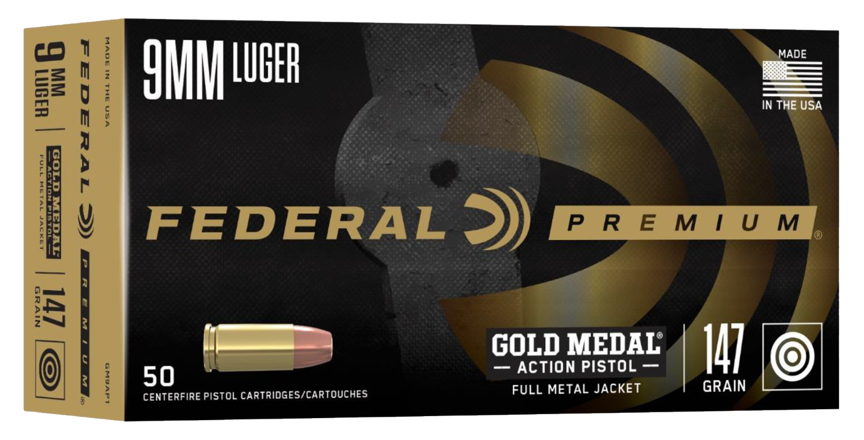 Federal Gold Medal 9mm Luger FMJ 147 Grain 50 Rounds